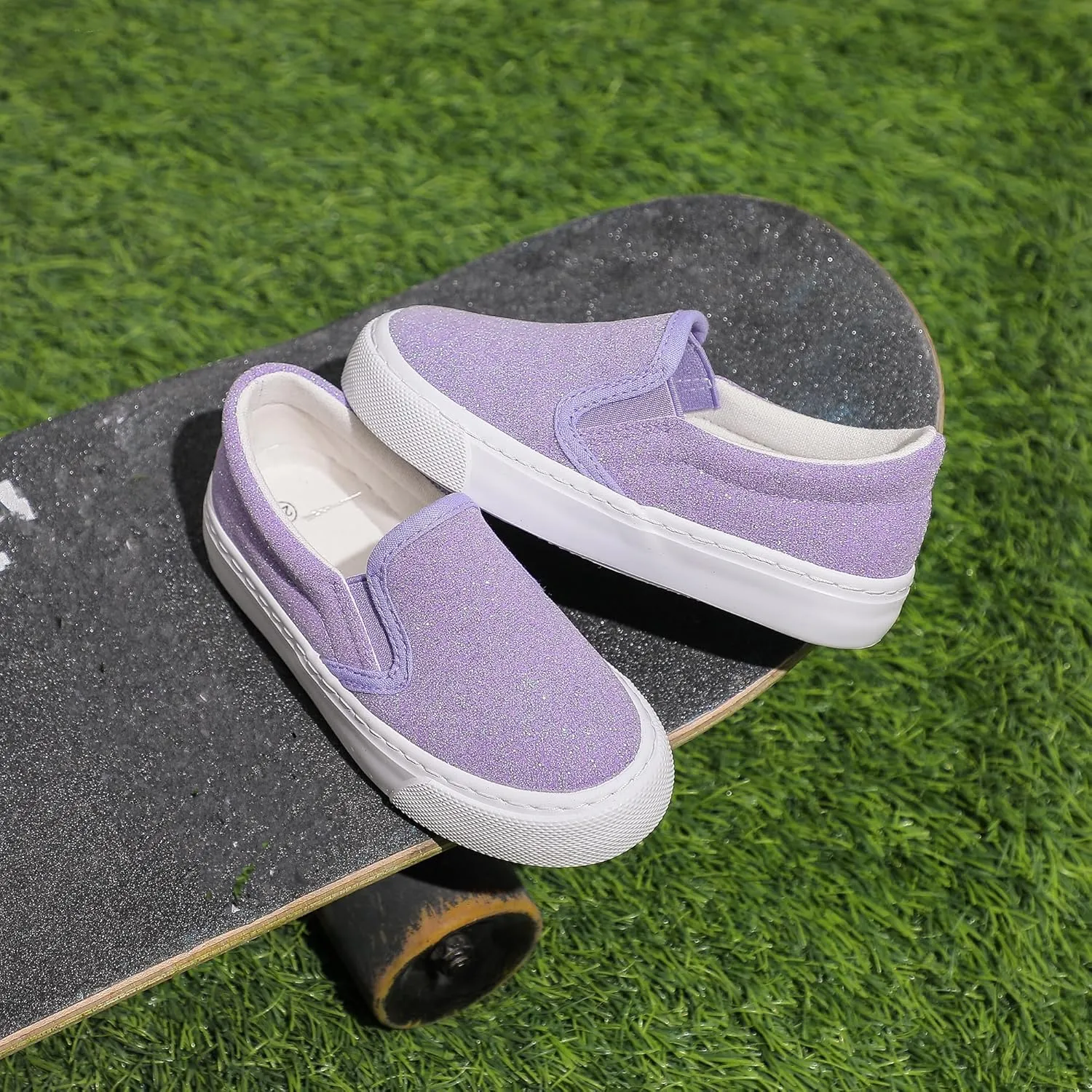 Kids Canvas Shoes Boys Girls Slip On Glitter Color Casual Walks Sneakers