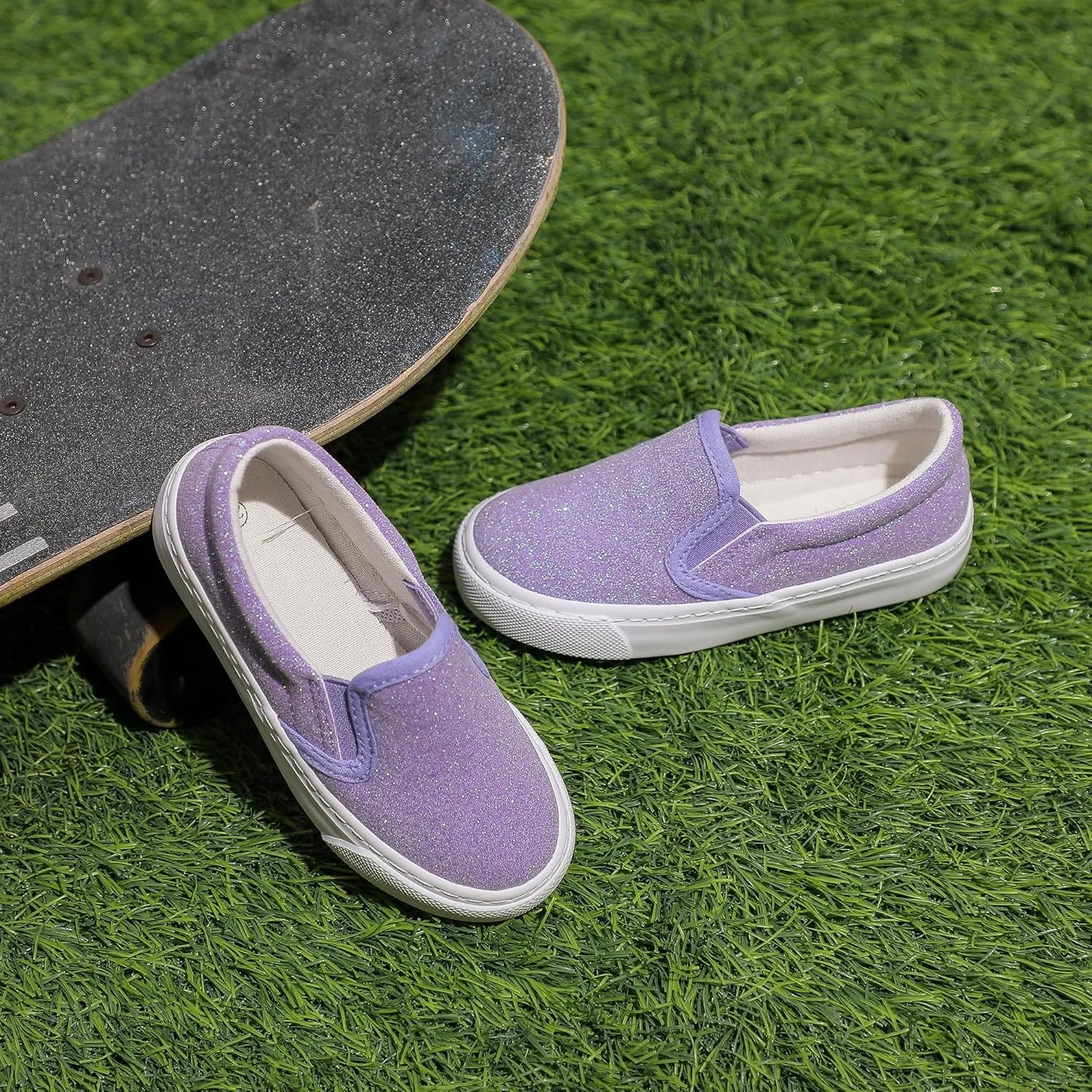 Kids Canvas Shoes Boys Girls Slip On Glitter Color Casual Walks Sneakers