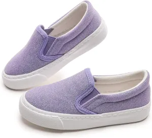 Kids Canvas Shoes Boys Girls Slip On Glitter Color Casual Walks Sneakers