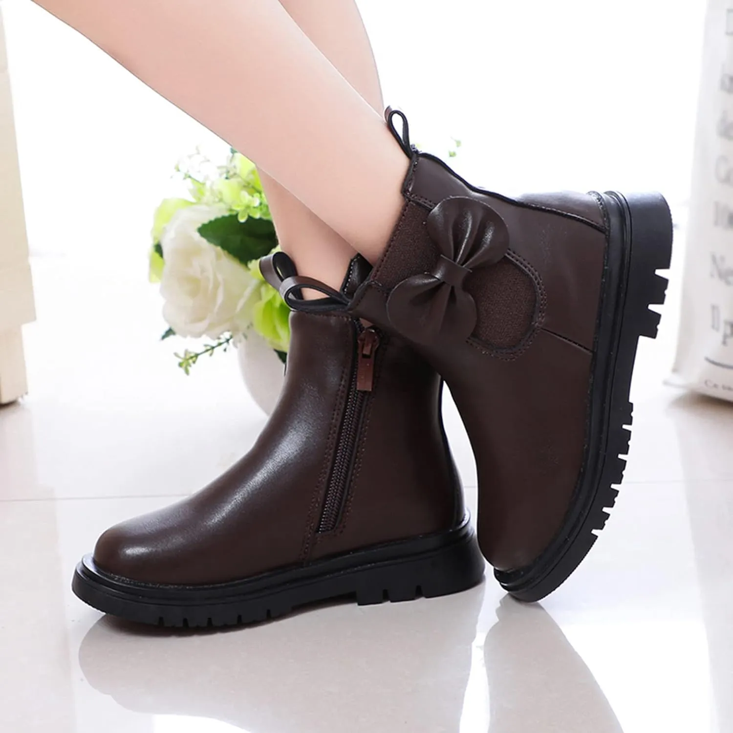 Kids Girls Ankle Bootie Kids Soft Plush Lining Faux Fur Snow Bootie Fashion Cute Toddler Boys Girl's Winter Boots