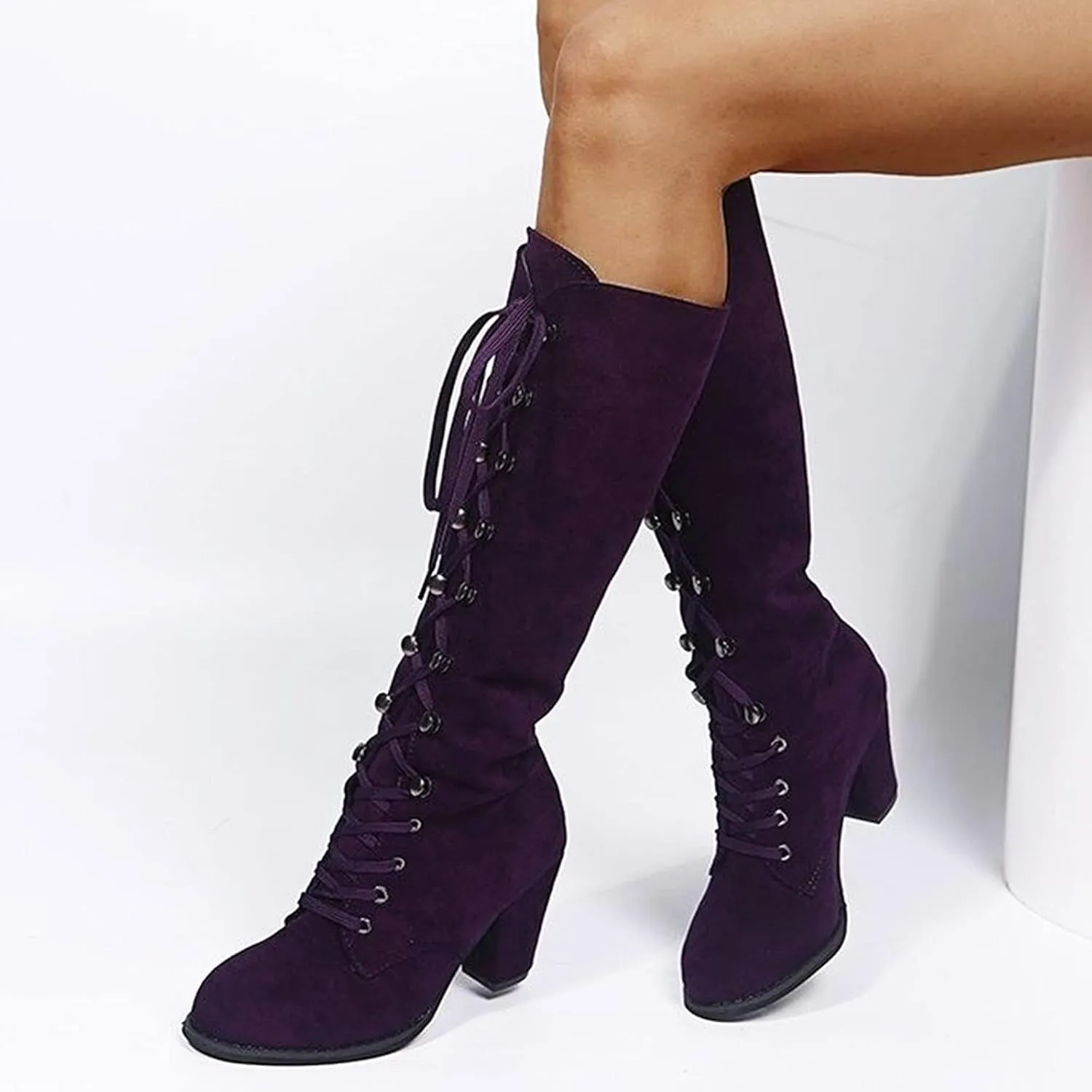 Lace Up Platform Boots for Women Low Heel Fashion Dressy Mid Calf Boots Lace up Combat Boots Leather Winter Boots Medieval Steampunk Boots Renaissance Cosplay