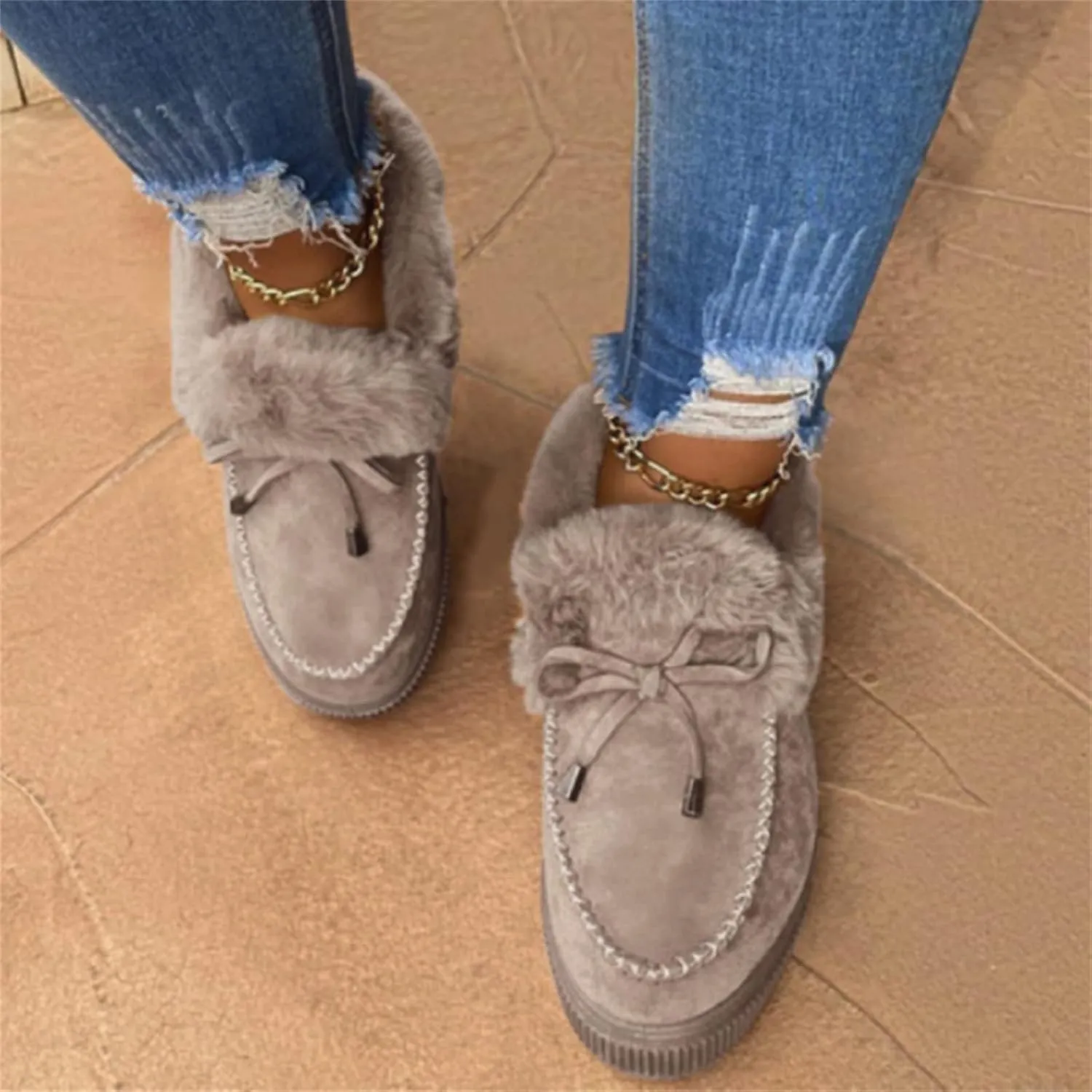 Ladmiple Boots For Women Ankle Booties Winter Snow Boots with Fur Lined Warm Slip On Comfortable Outdoor Walking Shoes