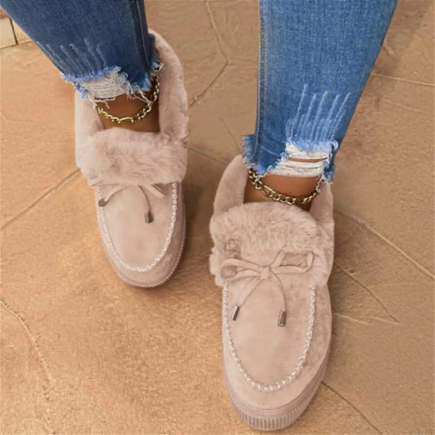 Ladmiple Boots For Women Ankle Booties Winter Snow Boots with Fur Lined Warm Slip On Comfortable Outdoor Walking Shoes
