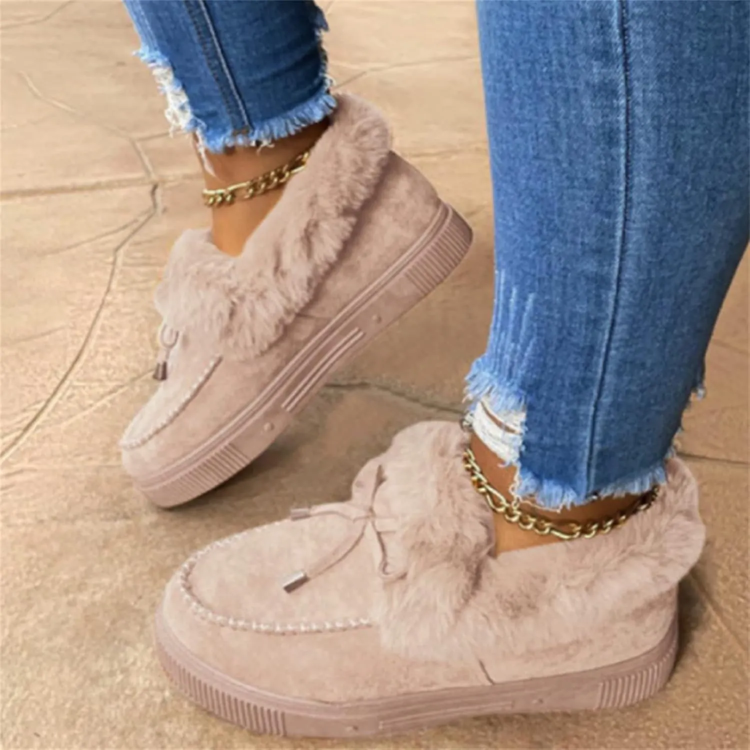 Ladmiple Boots For Women Ankle Booties Winter Snow Boots with Fur Lined Warm Slip On Comfortable Outdoor Walking Shoes