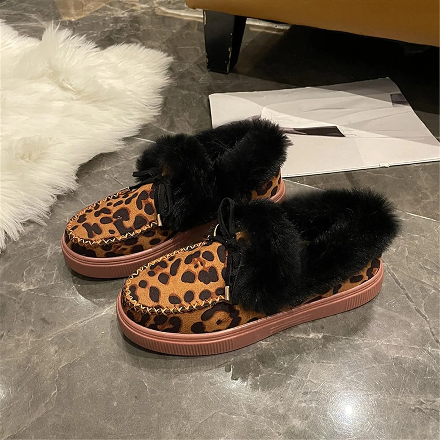 Ladmiple Boots For Women Ankle Booties Winter Snow Boots with Fur Lined Warm Slip On Comfortable Outdoor Walking Shoes
