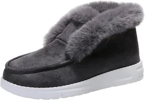 Ladmiple Boots for Women Ankle Booties with Fur Warm Winter Snow Boots Outdoor Slip On Comfortable Fashion Walking Shoes