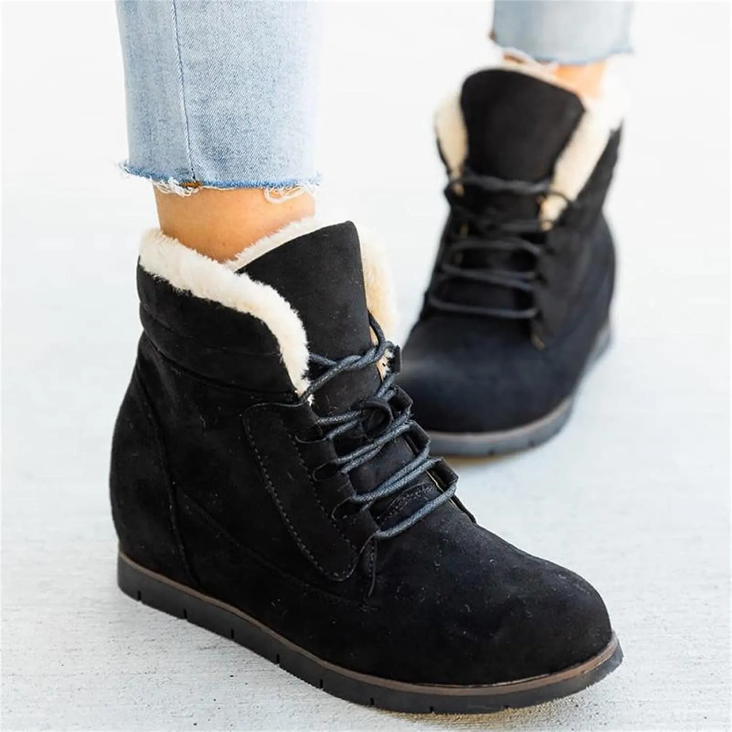 Ladmiple Snow Boots For Women Wide Width Lace Up Winter Boots Warm Ankle Booties Fashion Fur Lined Outdoor Combat Shoes