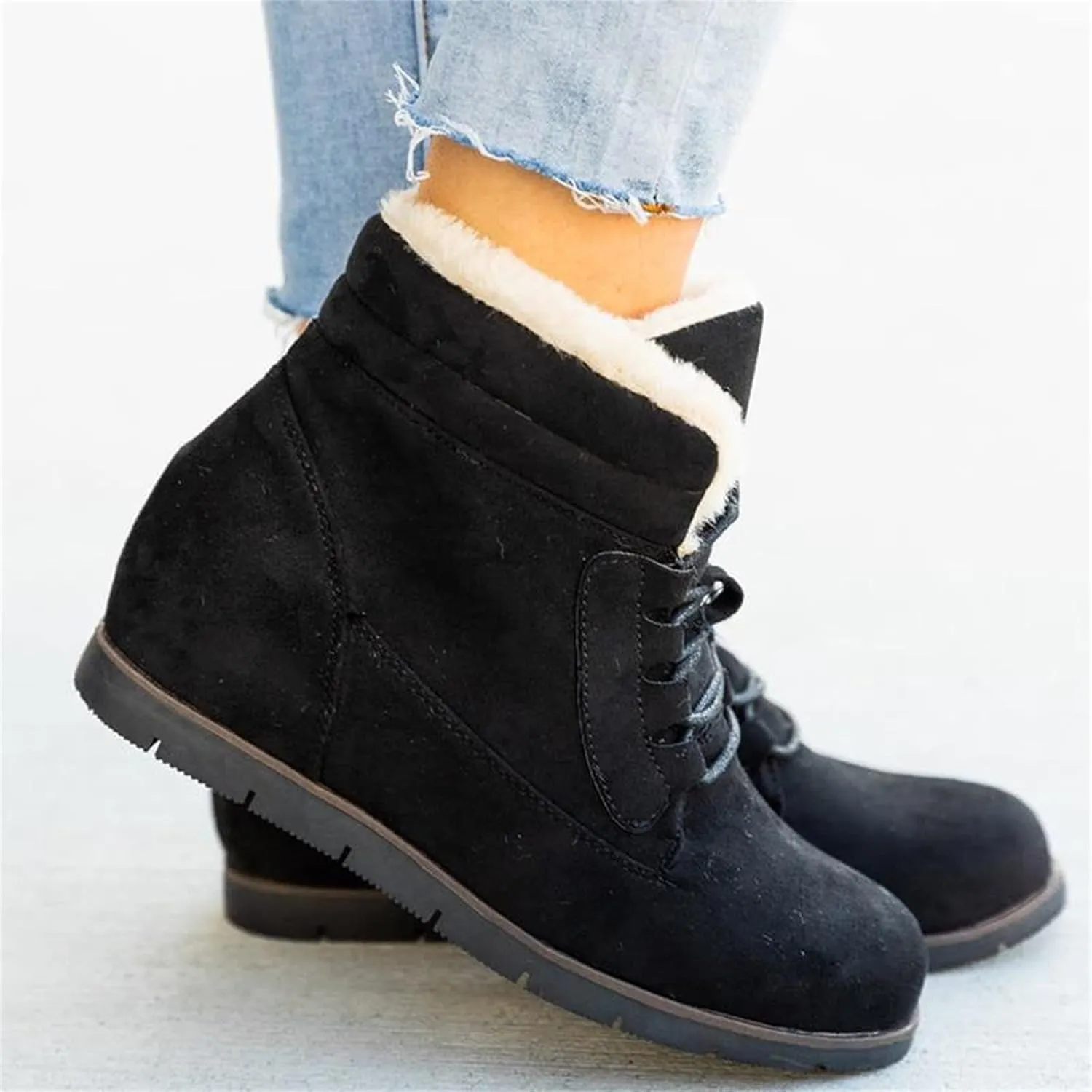 Ladmiple Snow Boots For Women Wide Width Lace Up Winter Boots Warm Ankle Booties Fashion Fur Lined Outdoor Combat Shoes