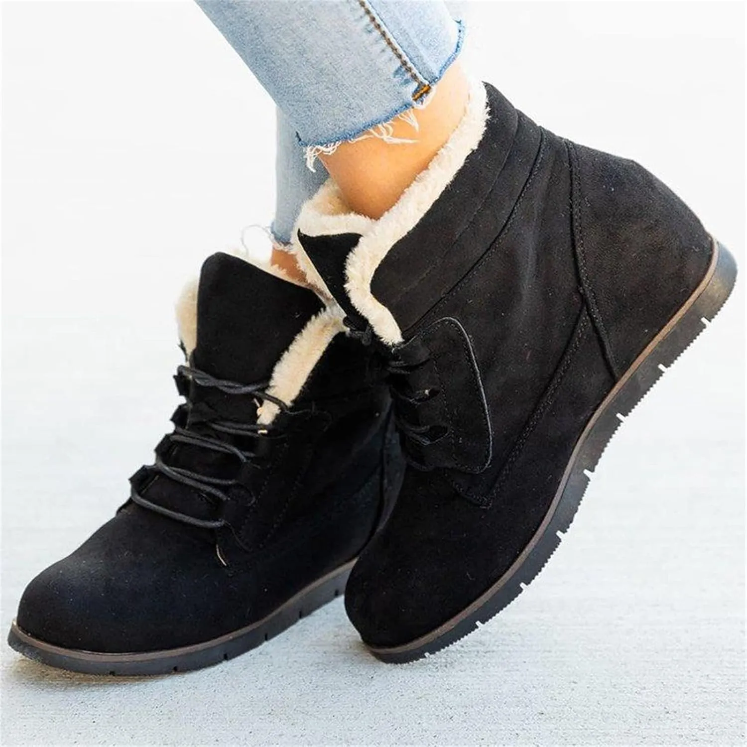 Ladmiple Snow Boots For Women Wide Width Lace Up Winter Boots Warm Ankle Booties Fashion Fur Lined Outdoor Combat Shoes