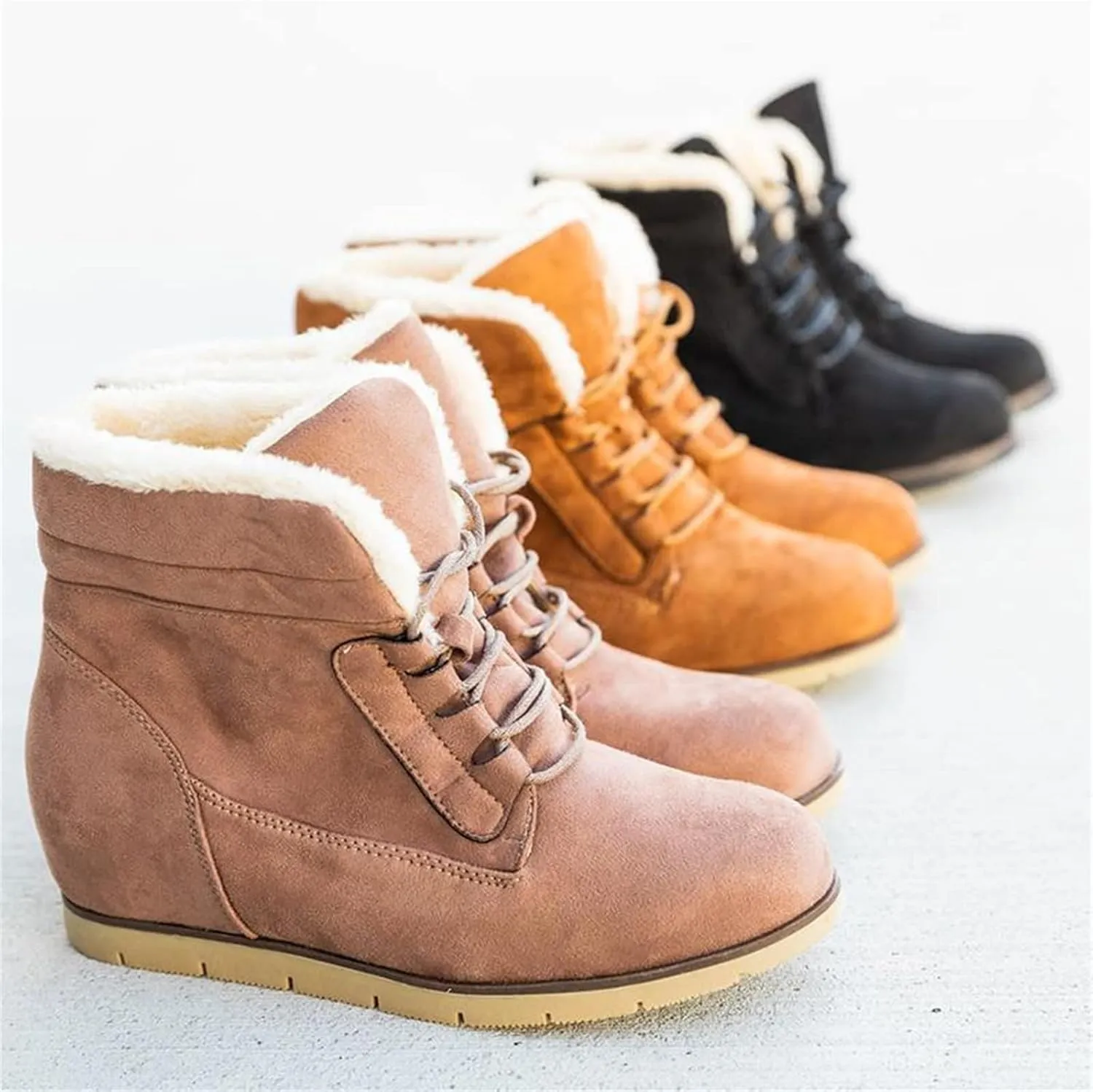 Ladmiple Snow Boots For Women Wide Width Lace Up Winter Boots Warm Ankle Booties Fashion Fur Lined Outdoor Combat Shoes