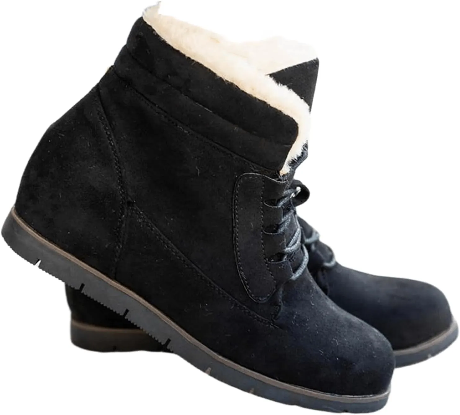 Ladmiple Snow Boots For Women Wide Width Lace Up Winter Boots Warm Ankle Booties Fashion Fur Lined Outdoor Combat Shoes