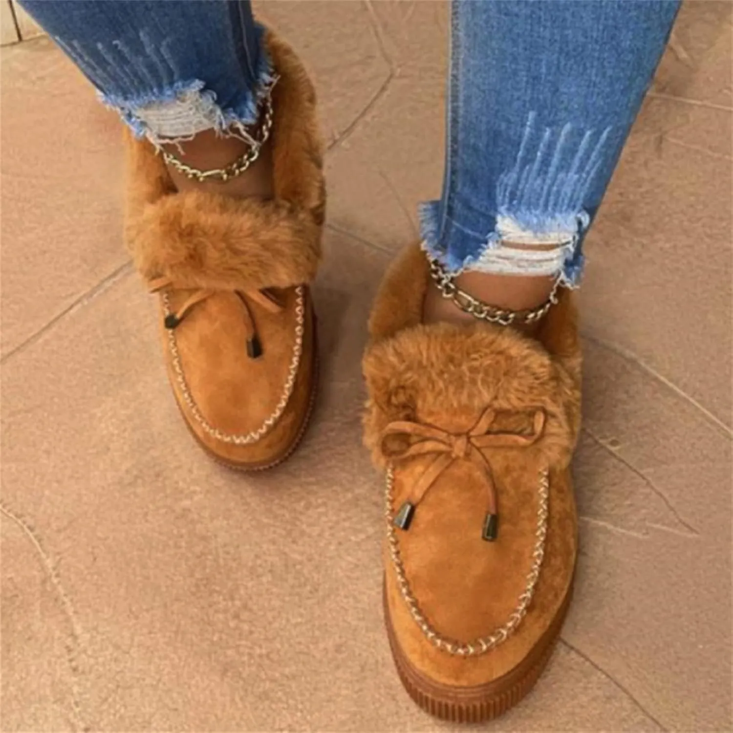 Ladmiple Winter Boots For Women 2024 Fashion Snow Boots Classic Fur Lined Slip On Ankle Booties Casual Warm Loafers Shoes