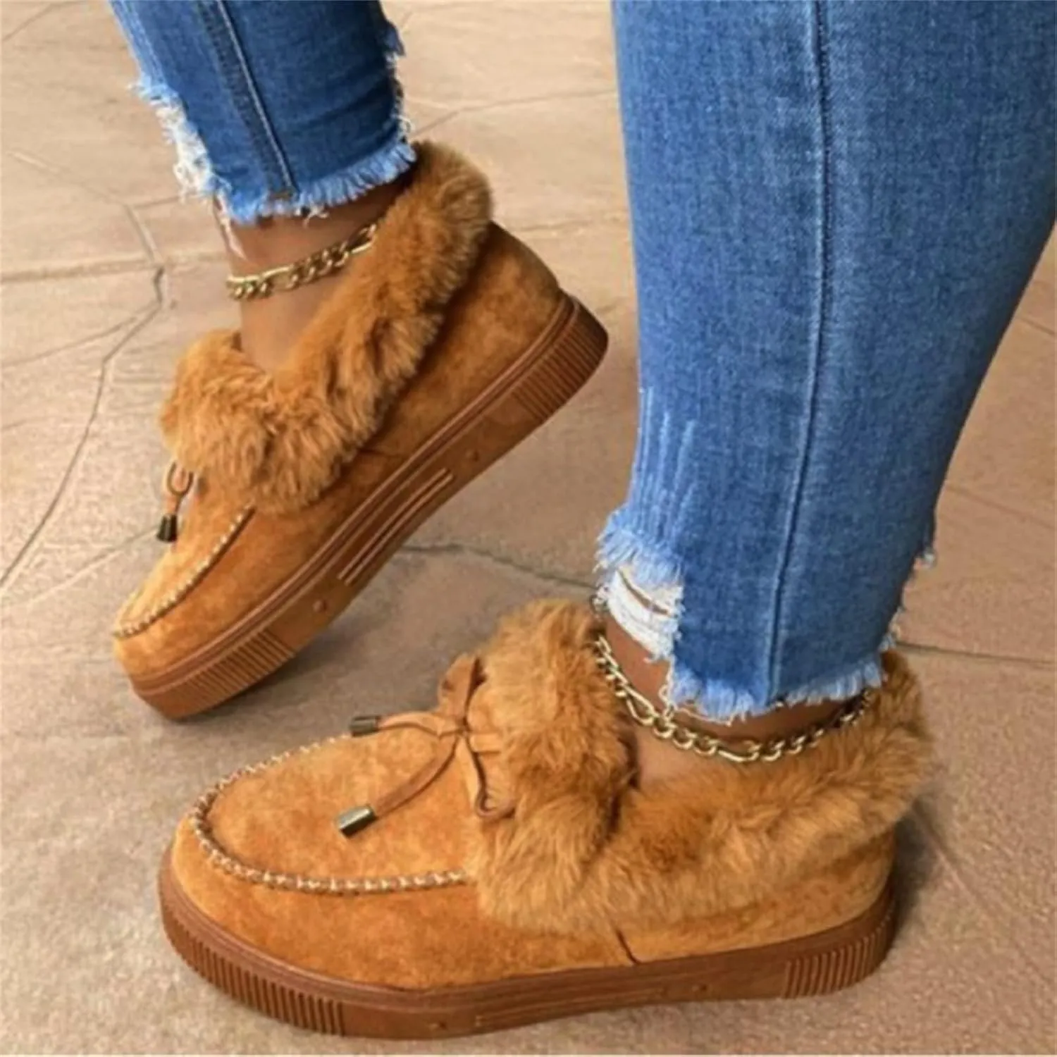 Ladmiple Winter Boots For Women 2024 Fashion Snow Boots Classic Fur Lined Slip On Ankle Booties Casual Warm Loafers Shoes