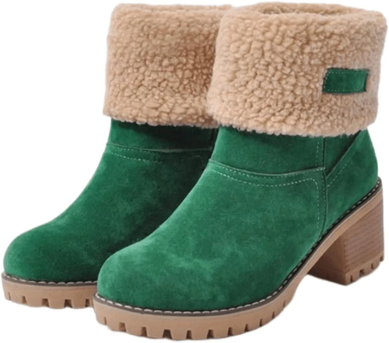 Ladmiple Winter Boots For Women Fashion Warm Faux Fur Lined Mid Calf Snow Boots Comfortable Walking Slip On Ankle Booties