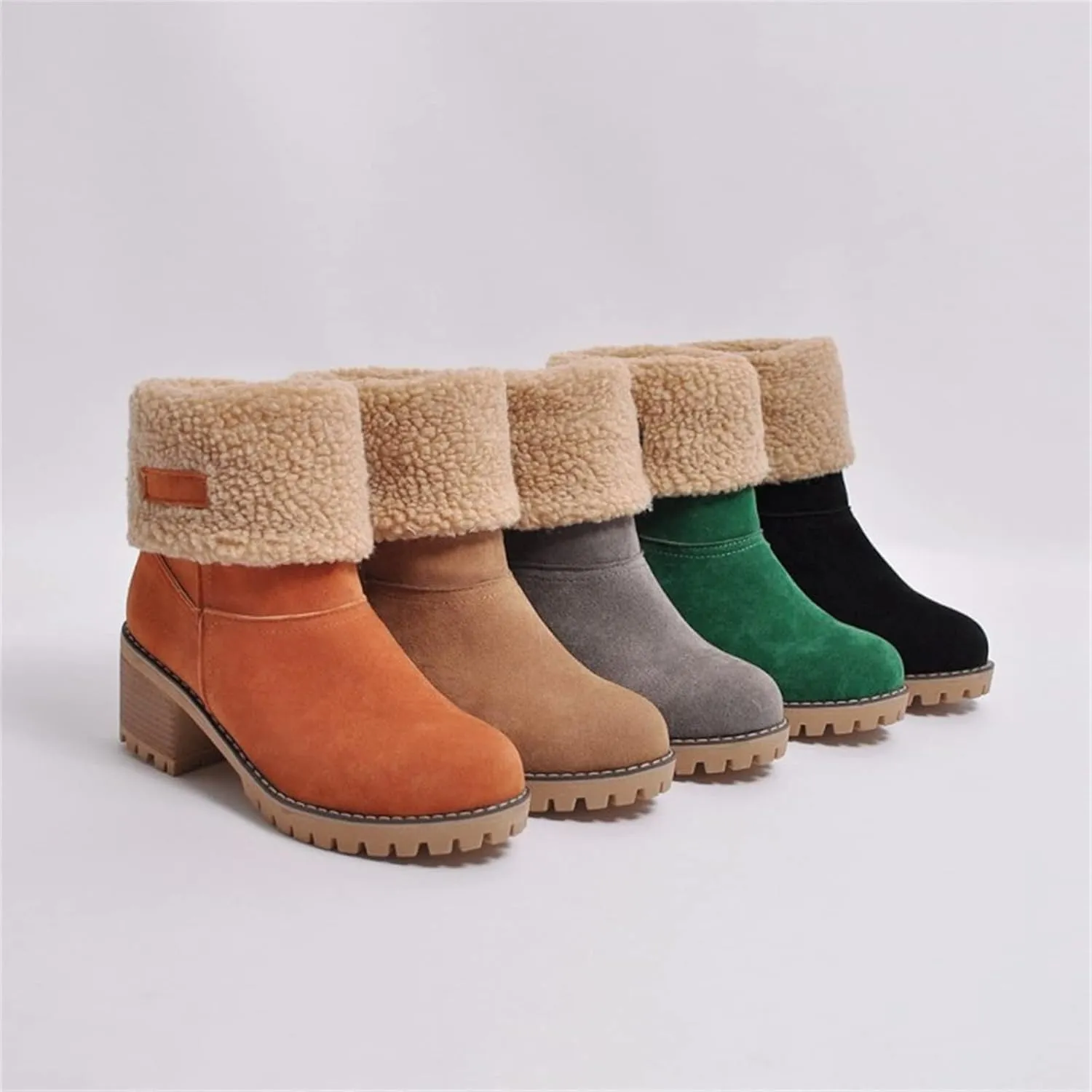 Ladmiple Winter Boots For Women Fashion Warm Faux Fur Lined Mid Calf Snow Boots Comfortable Walking Slip On Ankle Booties