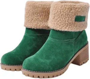 Ladmiple Winter Boots For Women Fashion Warm Faux Fur Lined Mid Calf Snow Boots Comfortable Walking Slip On Ankle Booties