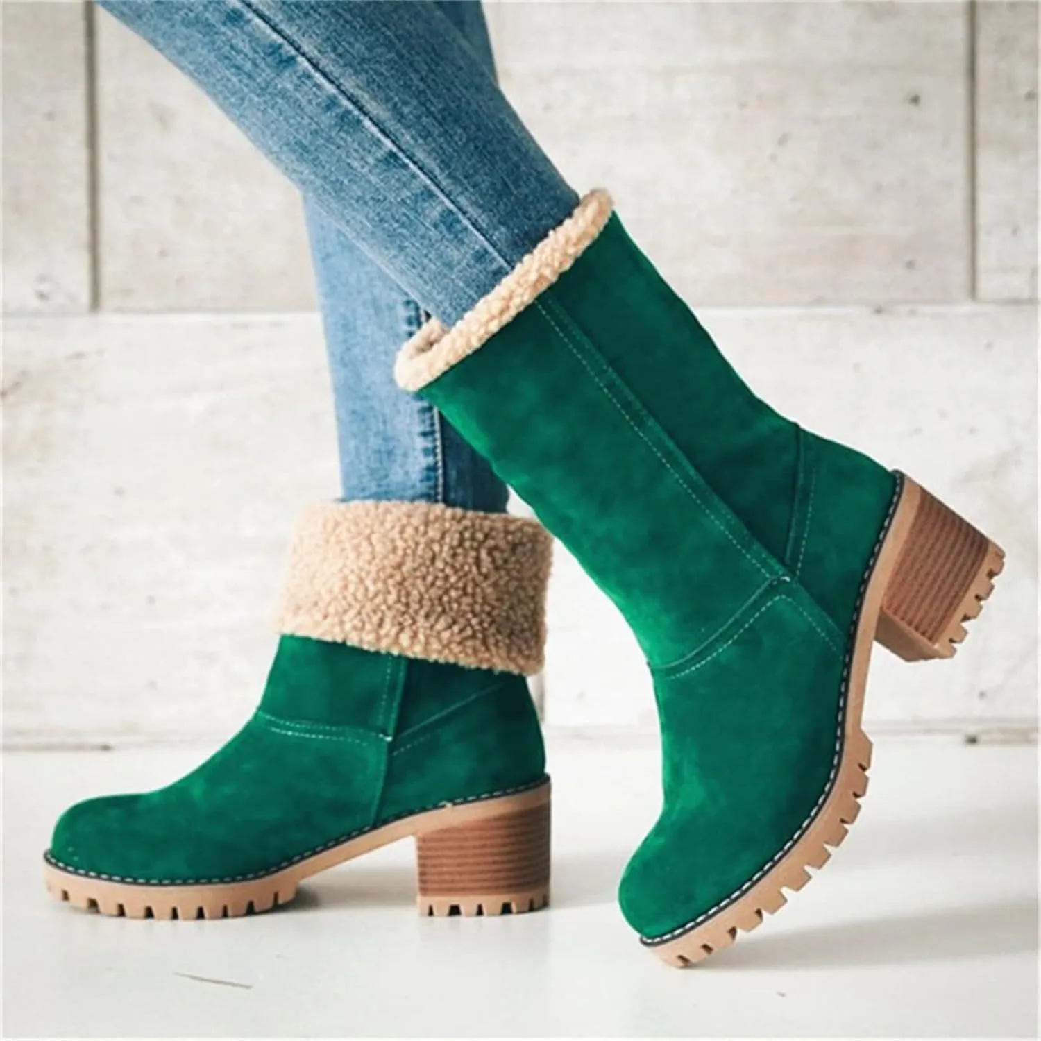 Ladmiple Winter Boots For Women Fashion Warm Faux Fur Lined Mid Calf Snow Boots Comfortable Walking Slip On Ankle Booties