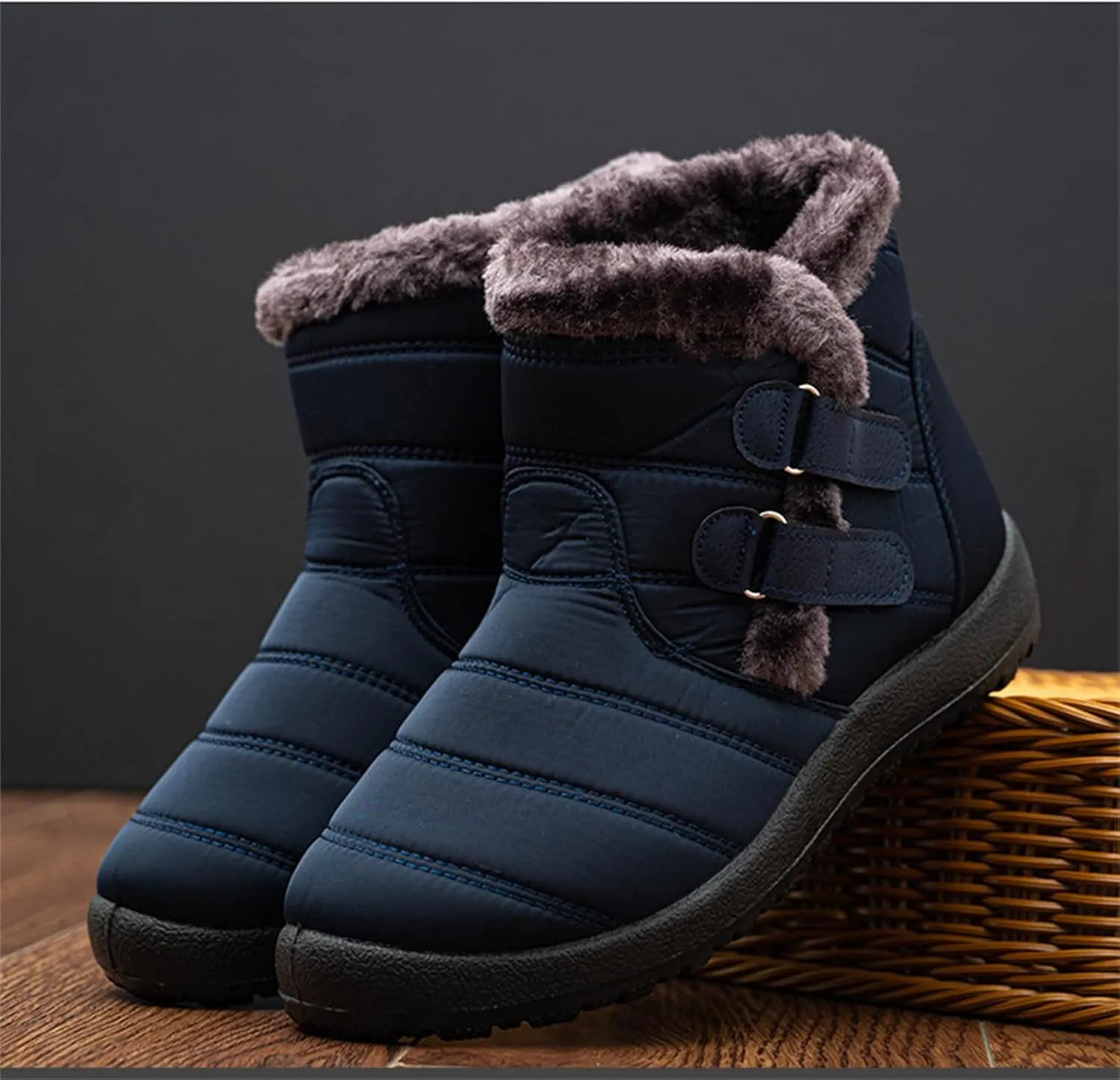 Ladmiple Winter Boots For Women Waterproof Snow Cute Ankle Booties Fur Lined Warm Slip On Outdoor Comfortable Walking Shoes