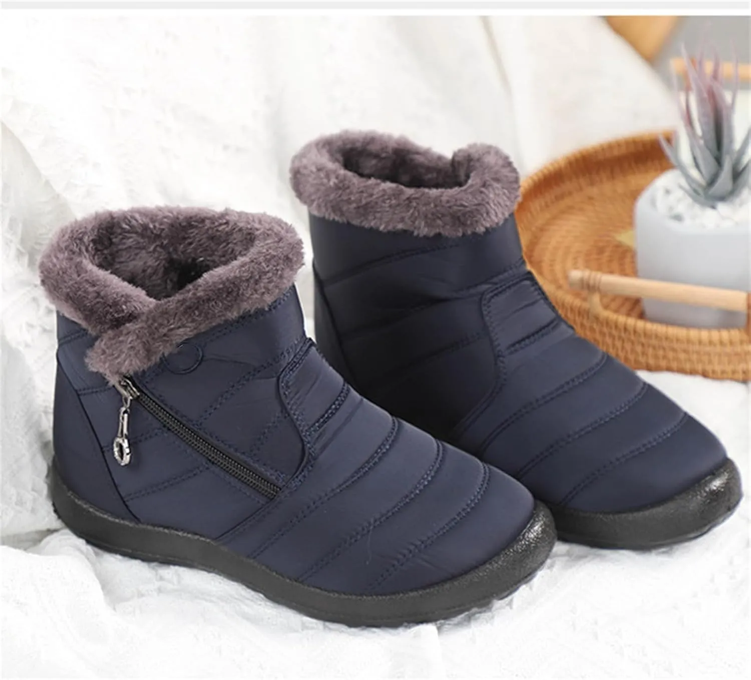 Ladmiple Winter Boots For Women Waterproof Snow Wide Width Ankle Boots Ladies Warm Fur Lined Thickening Outdoor Booties