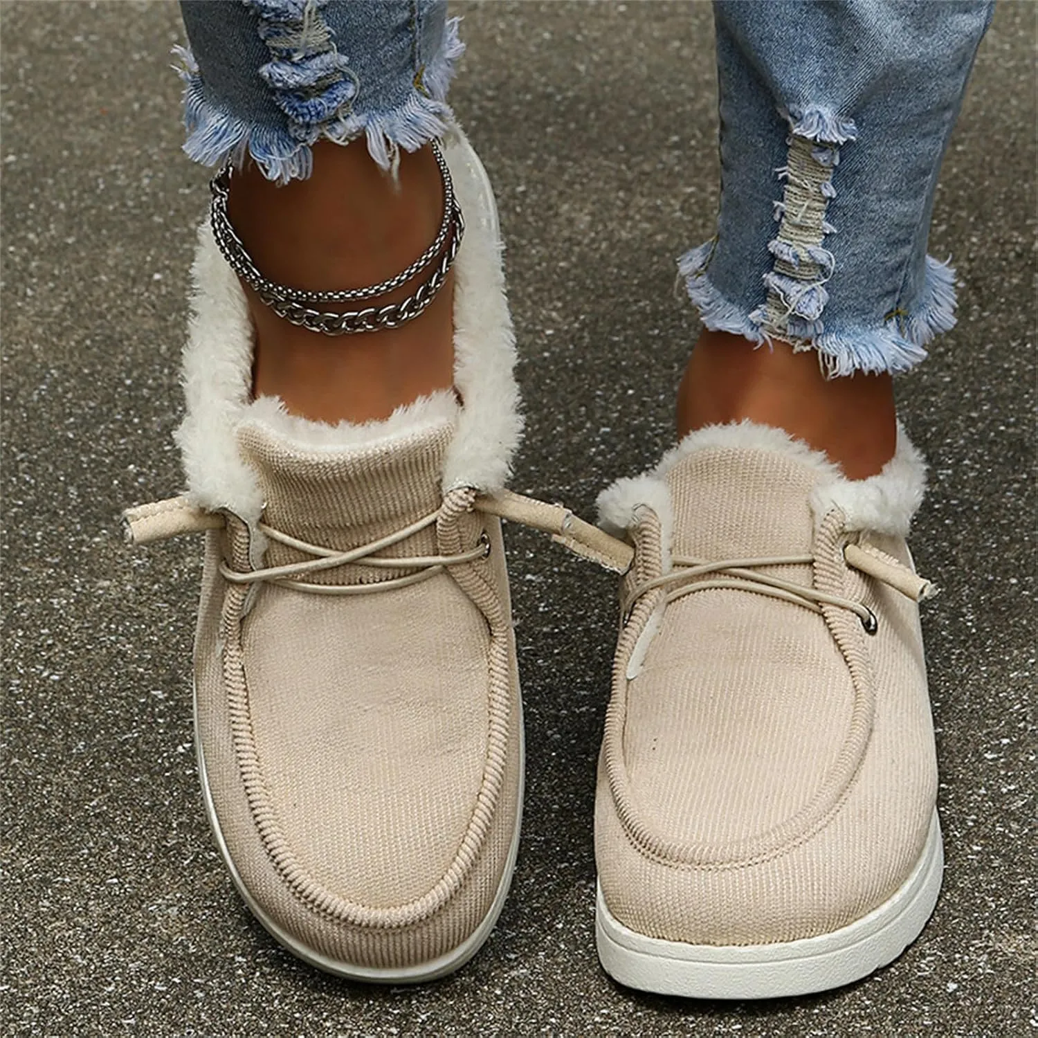 Ladmiple Winter Boots For Women With Fur Lined High-top Snow Boots Slip on Warm Comfortable Outdoor Ankle Booties Shoes