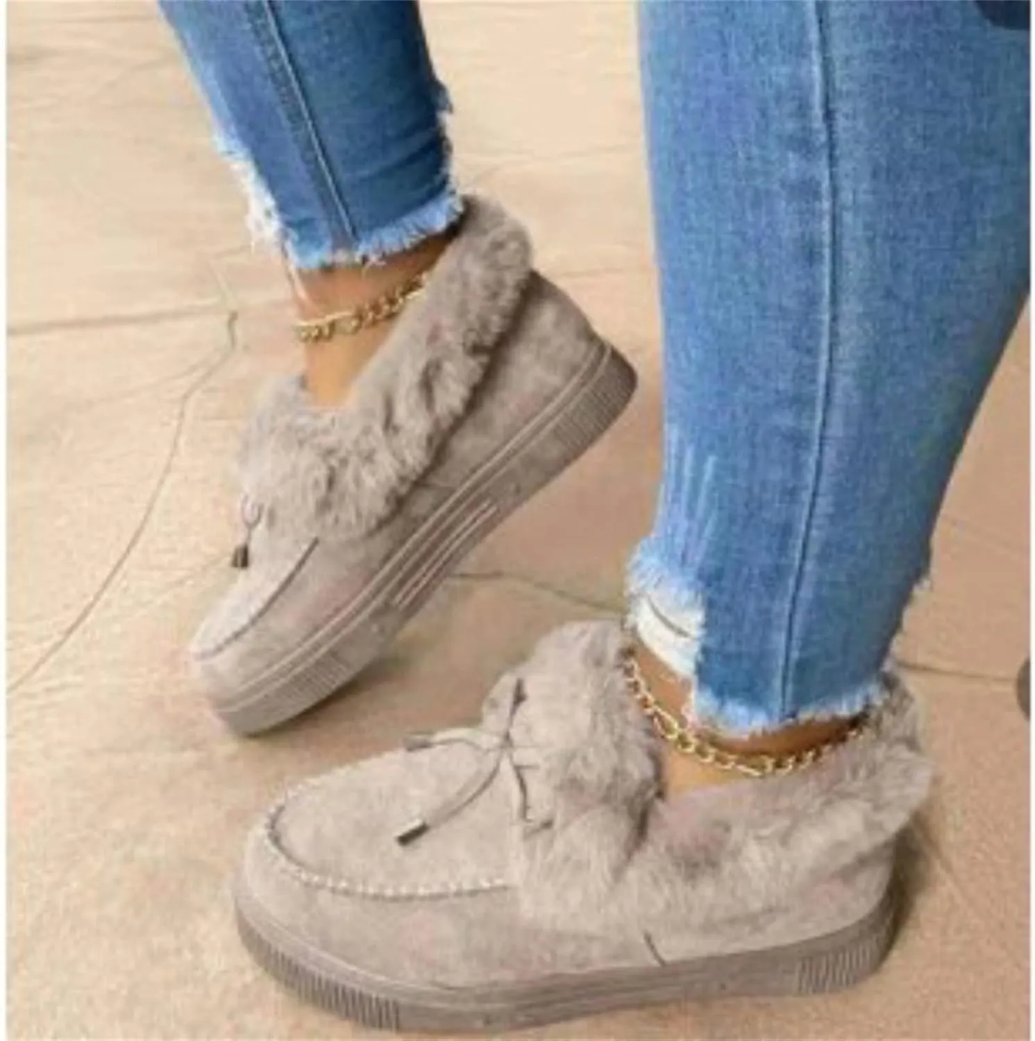 Lausiuoe Womens Winter Boots With Fur Lined Fluffy Fuzzy Slipper Ankle Boots Soft Cozy Fashion Casual Walking Shoes