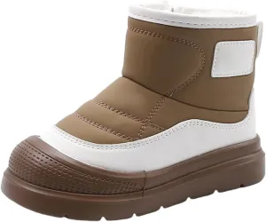Leather Soft Sole Snow Booties Shoes For Toddler Side Zipper Flat Shoes Boots Kids Unisex Fleece Fuzzy Lined Warm Shoes