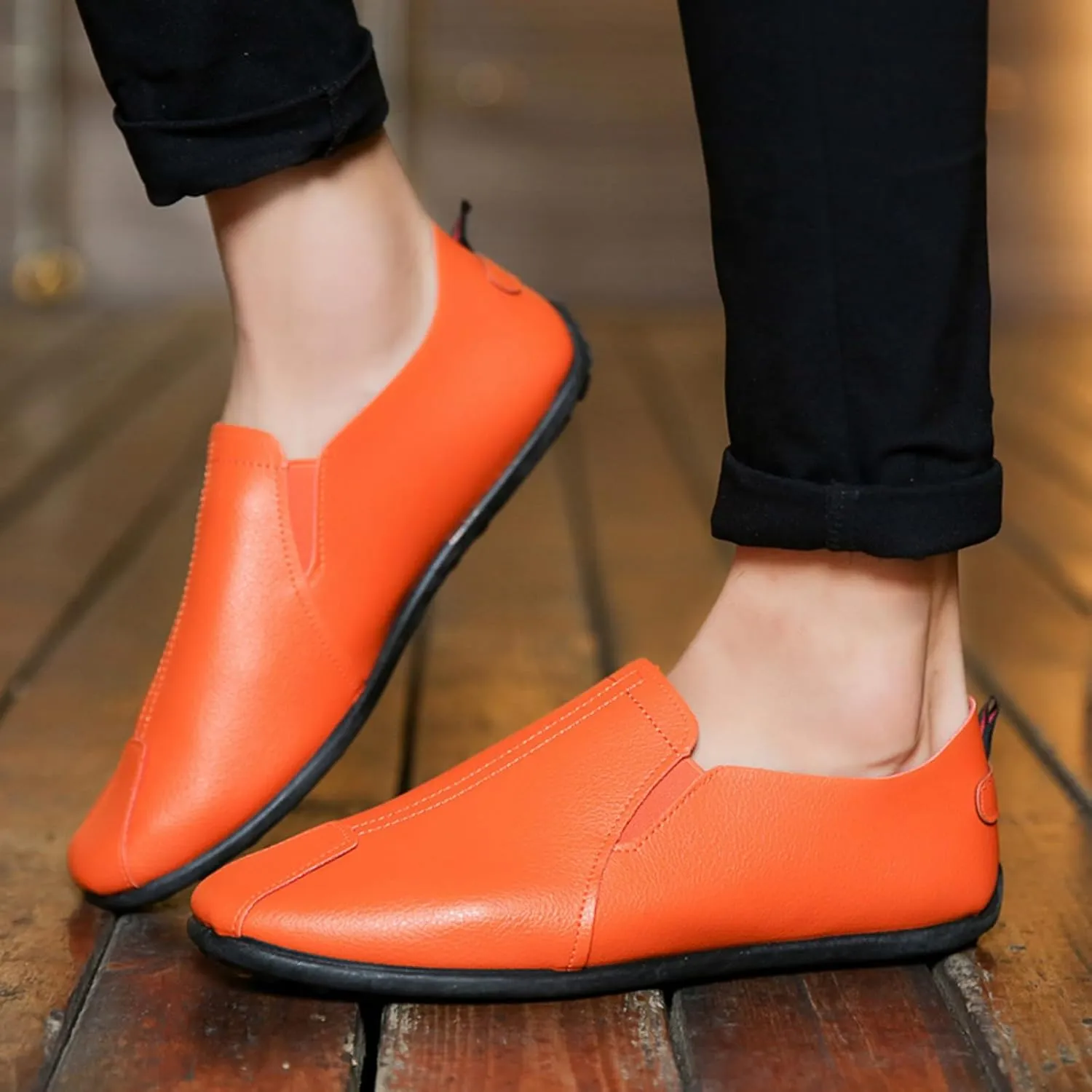 Leisure Men's Four Seasons Non Slip Flat Round Toe Breathable Slip On Lazy Leisure Shoes Mens Casual Shoes Running