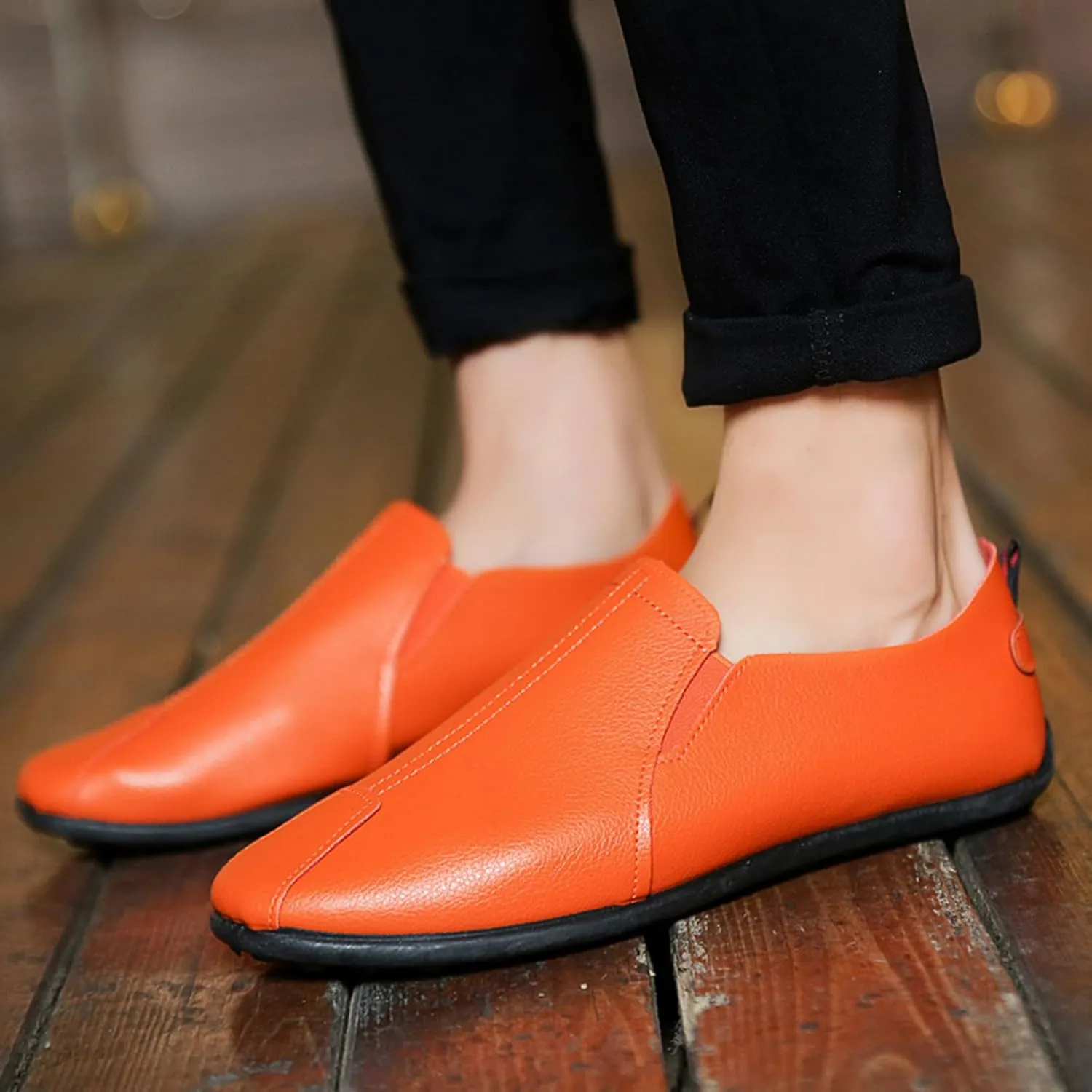 Leisure Men's Four Seasons Non Slip Flat Round Toe Breathable Slip On Lazy Leisure Shoes Mens Casual Shoes Running
