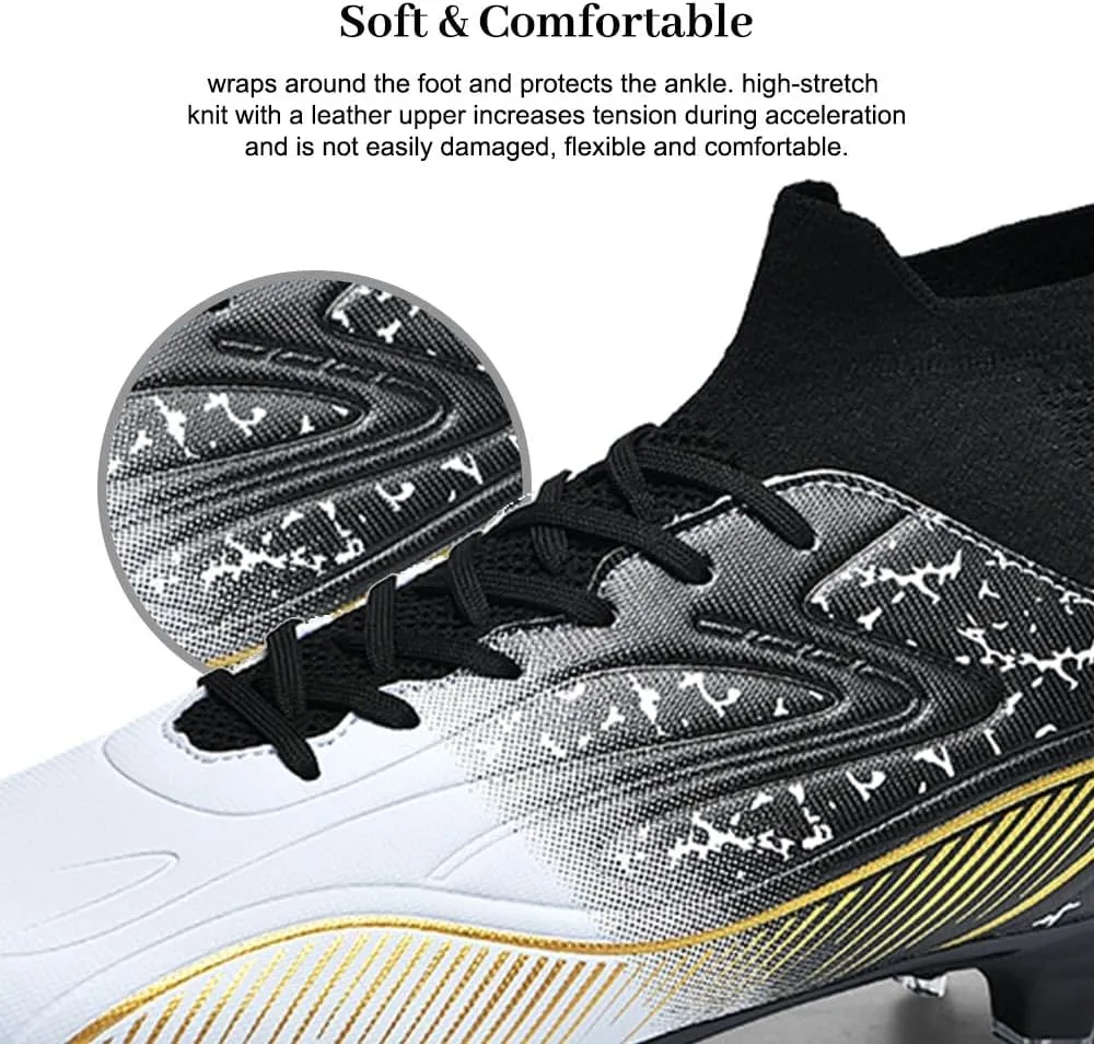 Maylrvjv Men's High Top Soccer Shoes Professional Cleats Football Boots Breathable Comfortable Indoor Outdoor Training Futsal Sneakers