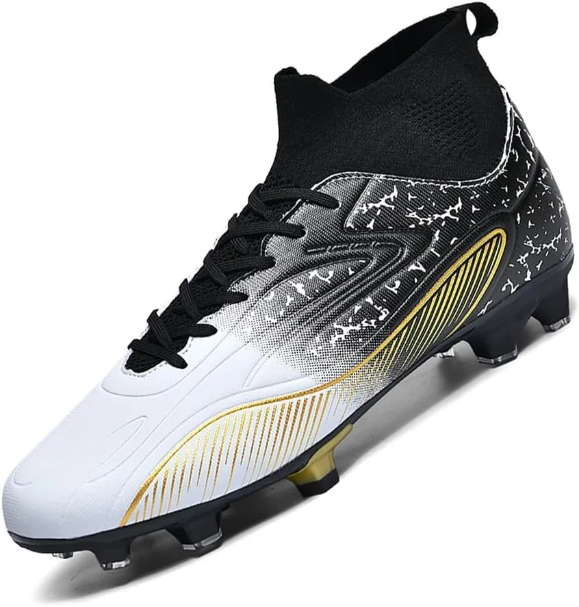 Maylrvjv Men's High Top Soccer Shoes Professional Cleats Football Boots Breathable Comfortable Indoor Outdoor Training Futsal Sneakers