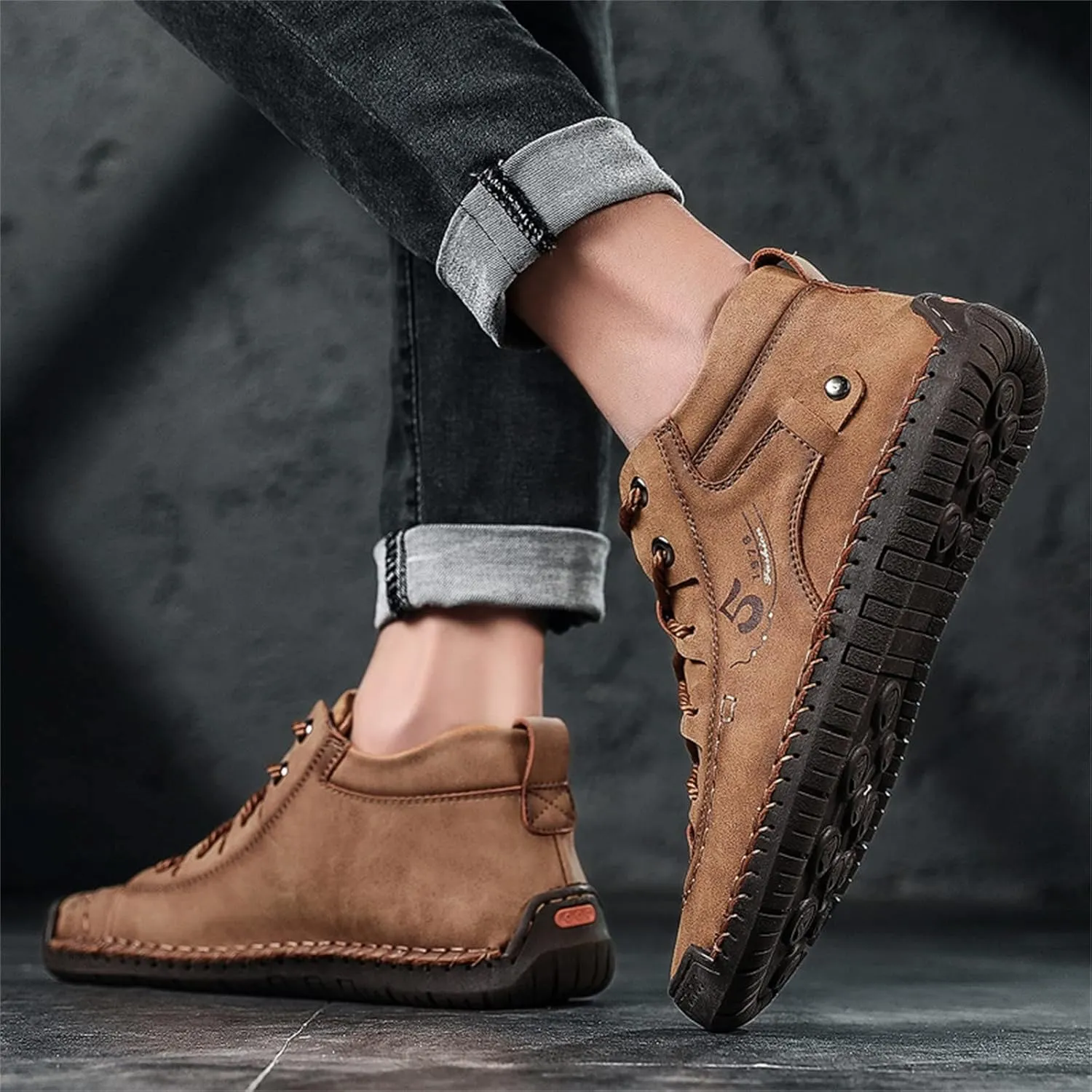 Mens Chukka Boots Casual Leather Shoes Lace up Slip on Lightweight Loafers Mid Top Walking Driving Shoe