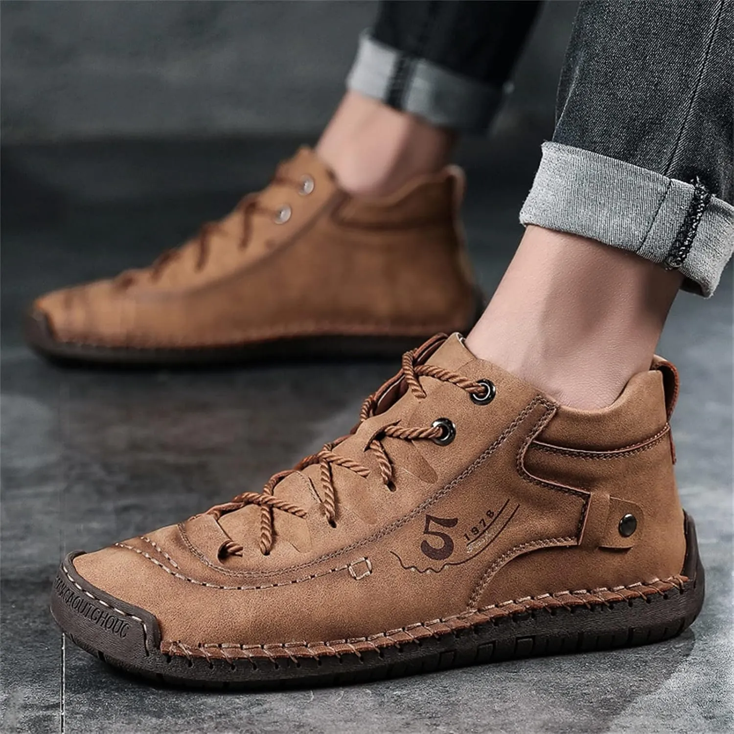 Mens Chukka Boots Casual Leather Shoes Lace up Slip on Lightweight Loafers Mid Top Walking Driving Shoe