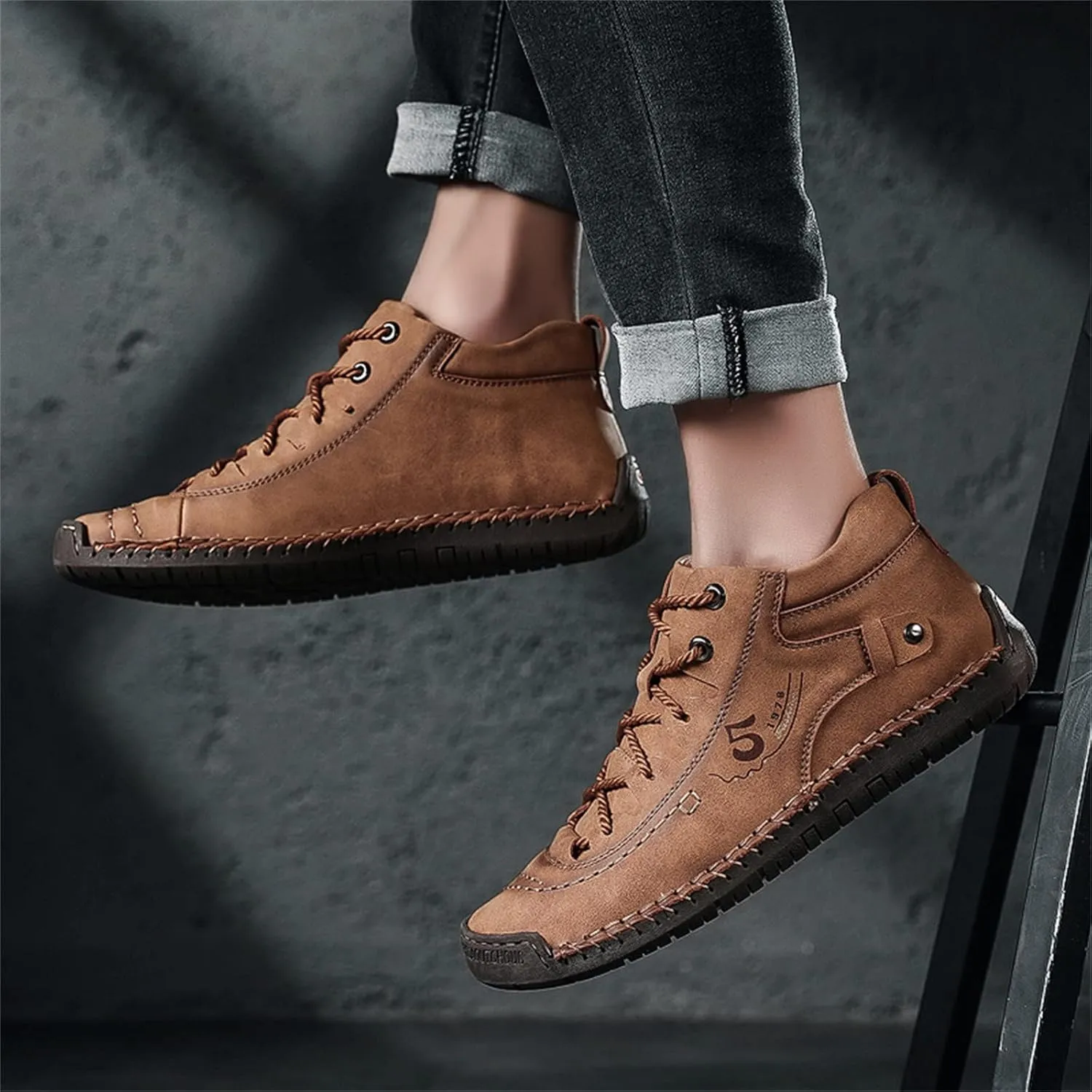 Mens Chukka Boots Casual Leather Shoes Lace up Slip on Lightweight Loafers Mid Top Walking Driving Shoe