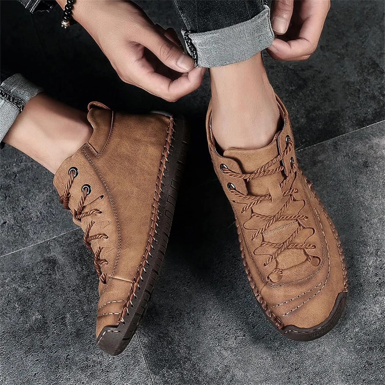 Mens Chukka Boots Casual Leather Shoes Lace up Slip on Lightweight Loafers Mid Top Walking Driving Shoe