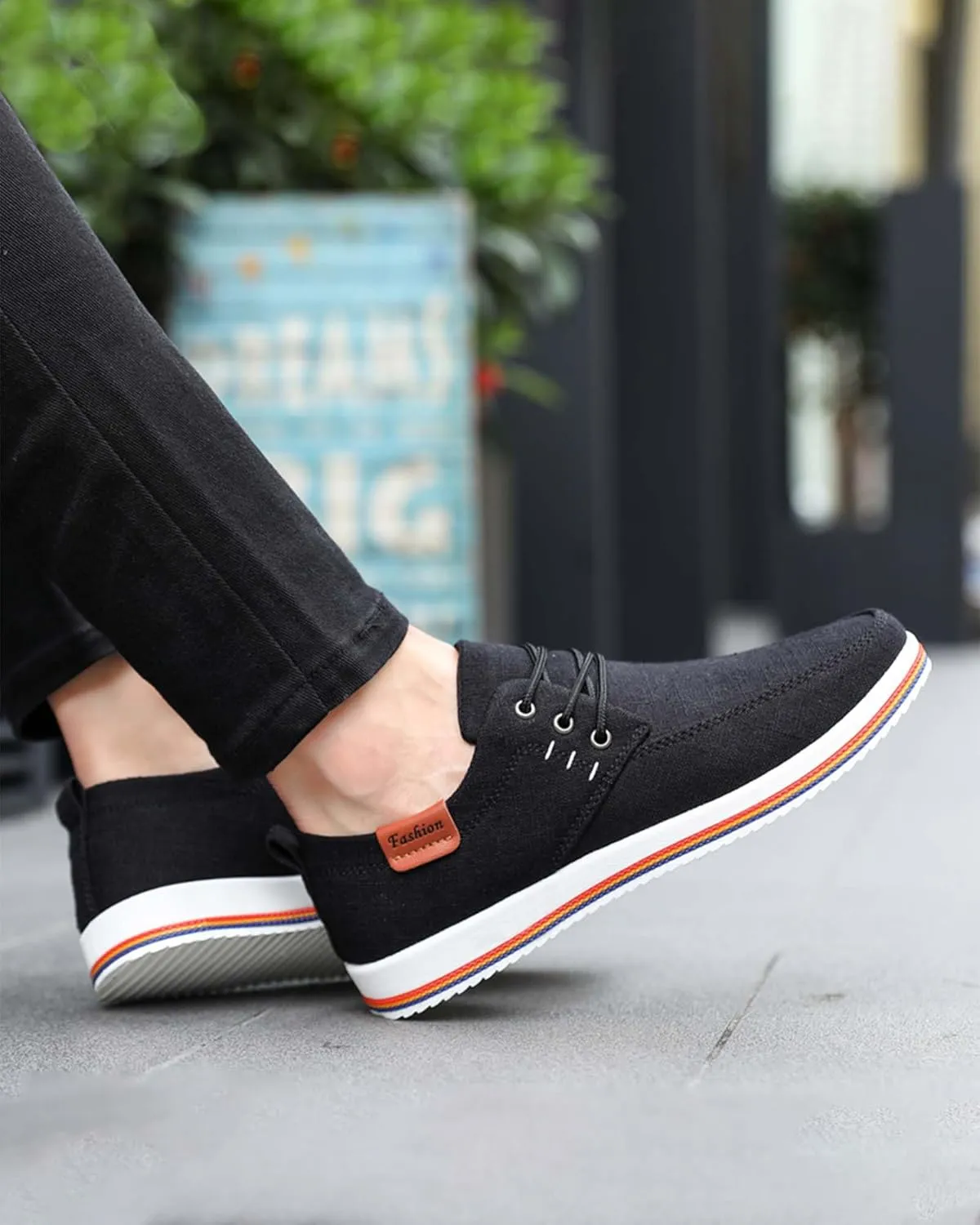 Men's Fashion Loafers Breathable Canvas Shoes Comfortable Round Toe Sneakers Low Top Lace Up Casual Shoes