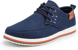 Men's Fashion Loafers Breathable Canvas Shoes Comfortable Round Toe Sneakers Low Top Lace Up Casual Shoes