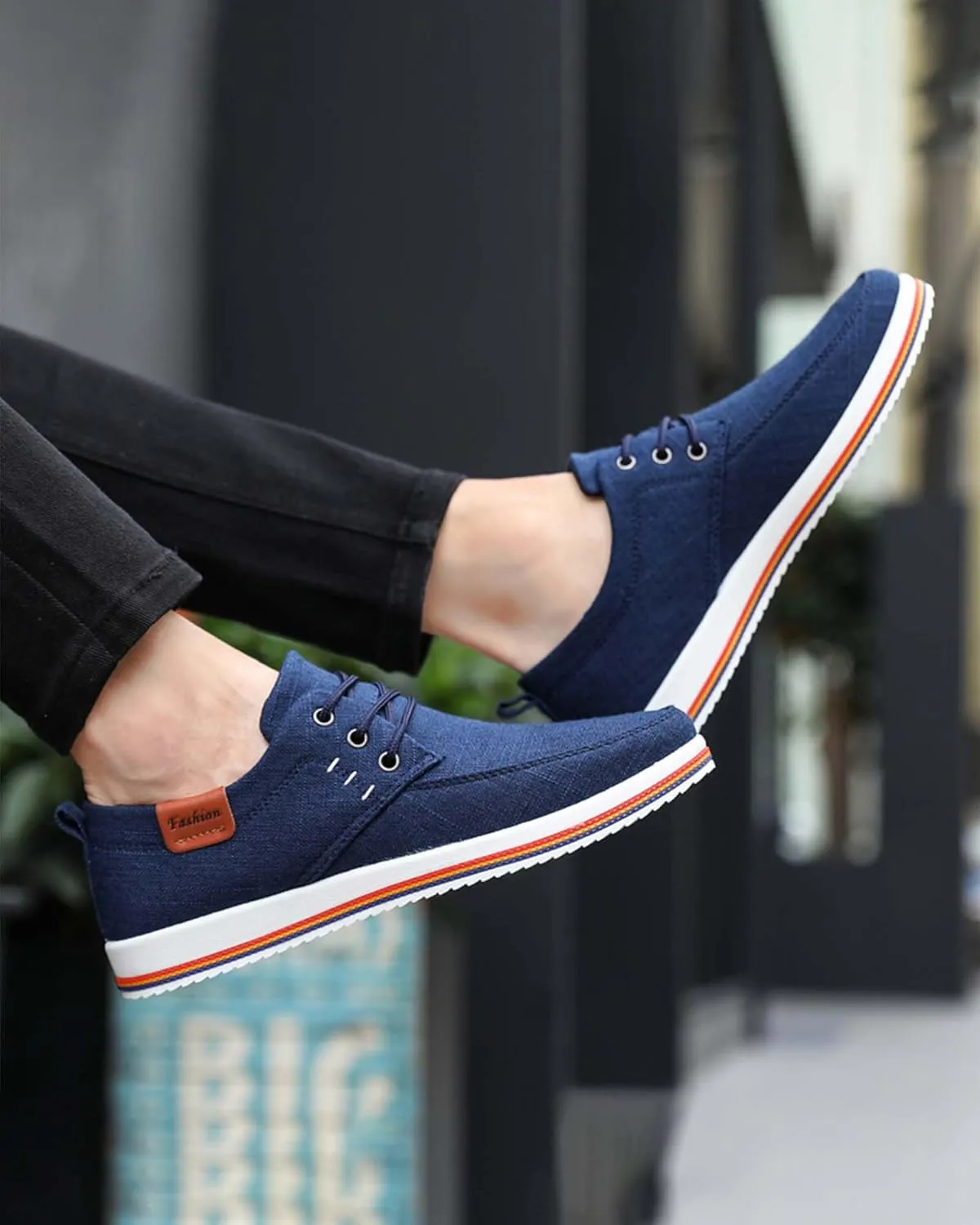 Men's Fashion Loafers Breathable Canvas Shoes Comfortable Round Toe Sneakers Low Top Lace Up Casual Shoes