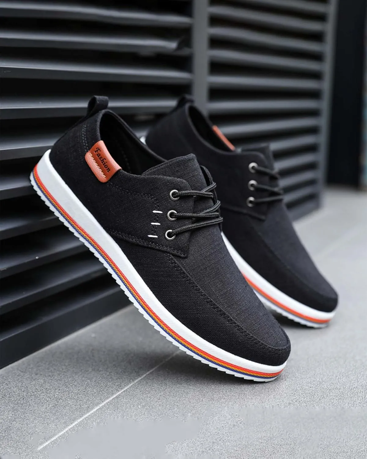 Men's Fashion Loafers Breathable Canvas Shoes Comfortable Round Toe Sneakers Low Top Lace Up Casual Shoes