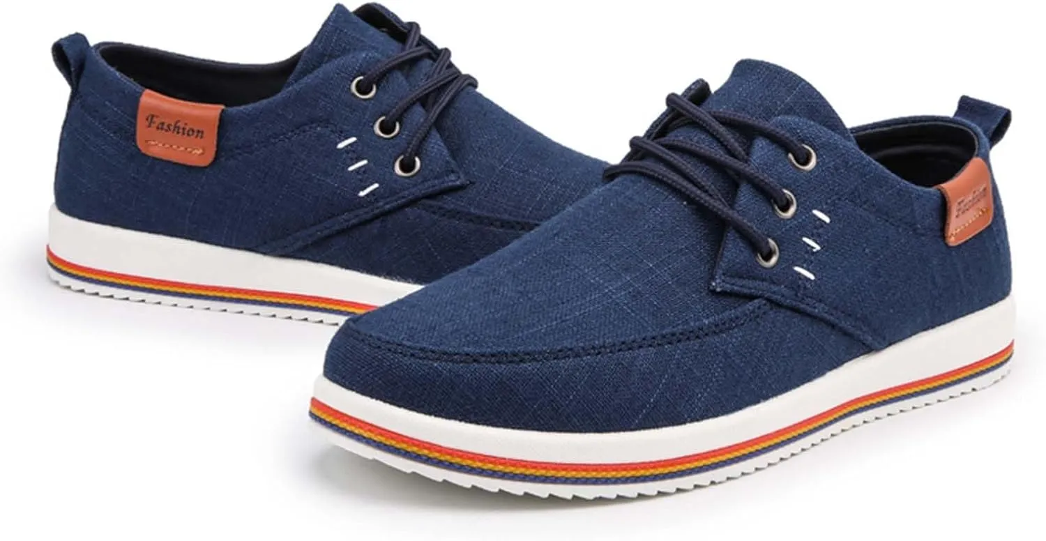Men's Fashion Loafers Breathable Canvas Shoes Comfortable Round Toe Sneakers Low Top Lace Up Casual Shoes