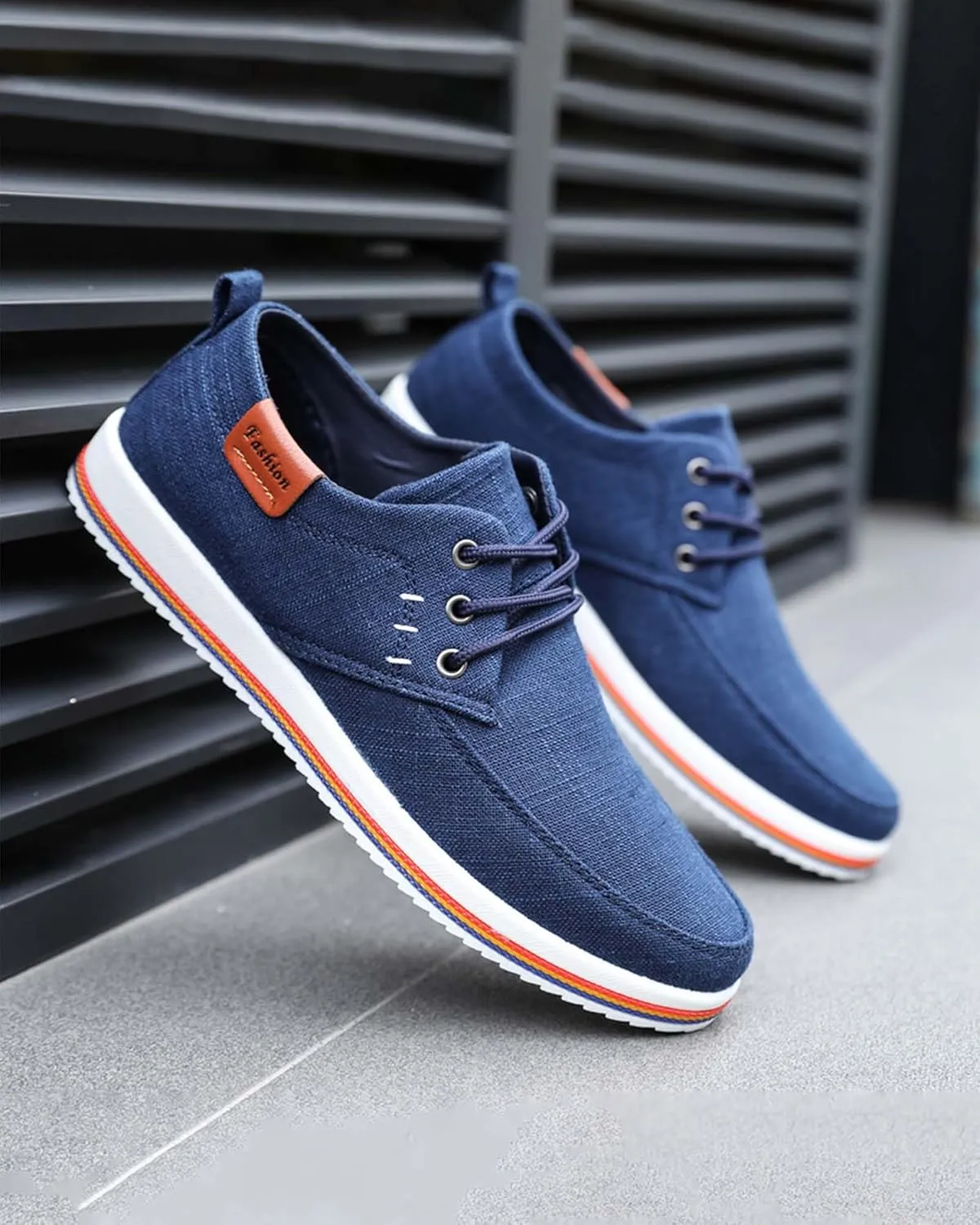 Men's Fashion Loafers Breathable Canvas Shoes Comfortable Round Toe Sneakers Low Top Lace Up Casual Shoes