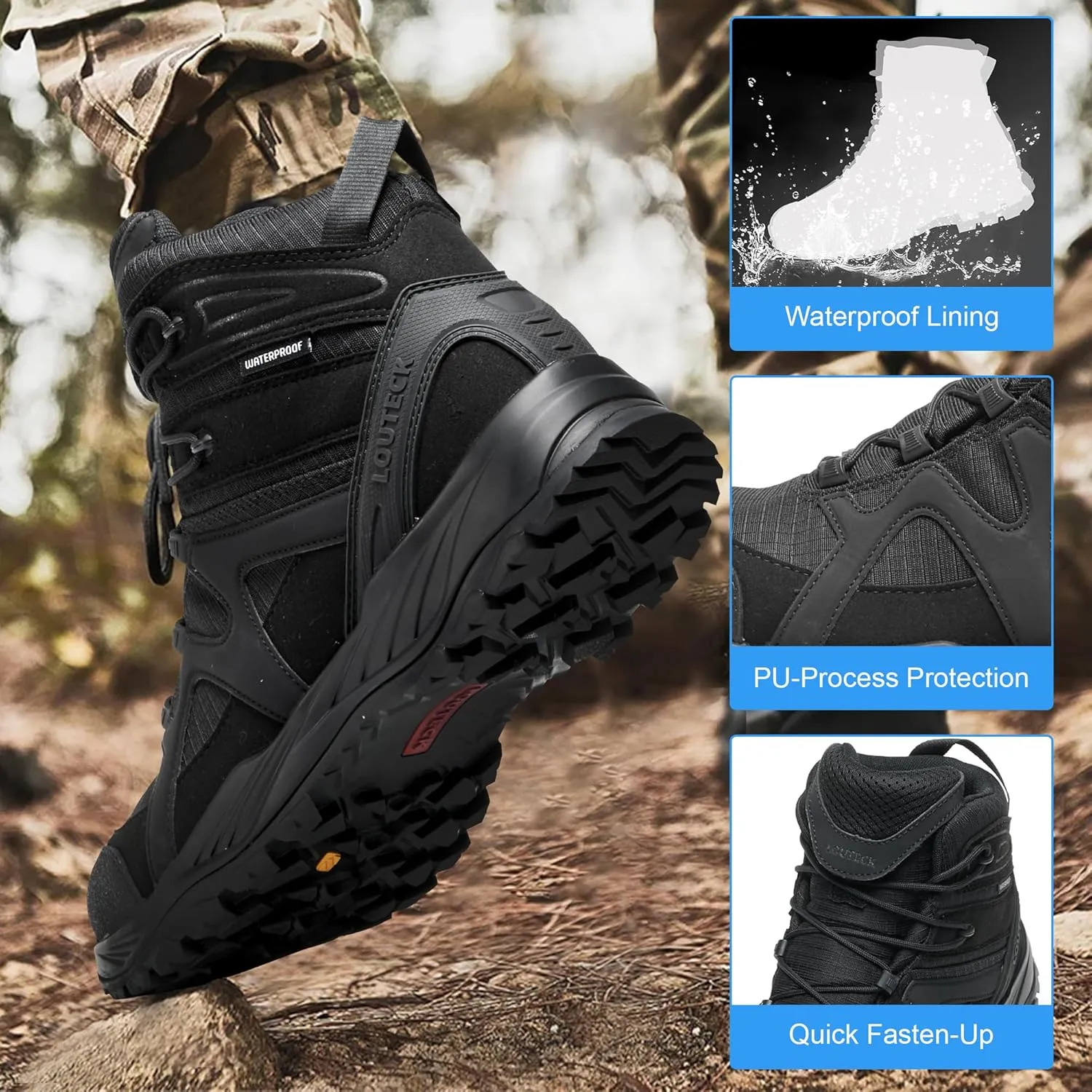 Men's Military & Tactical Boots  Waterproof & Comfortable Black Boots for Men, Perfect for Work, EMS, Hiking, and Combat