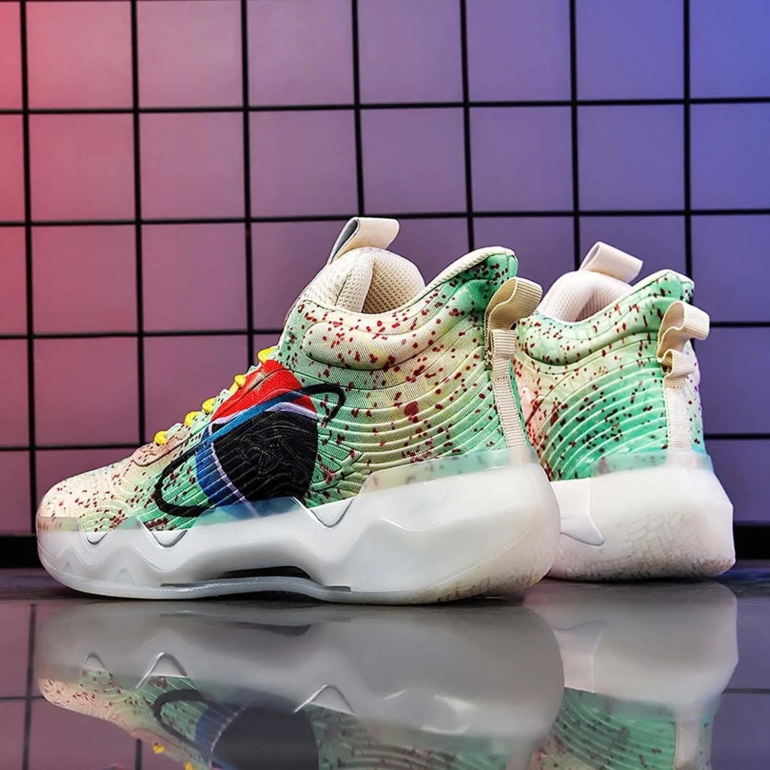 Men's Neutral Fluorescent Basketball Shoes Women's Shoes Super Light Sneakers high top Graffiti Style Combat Shoes