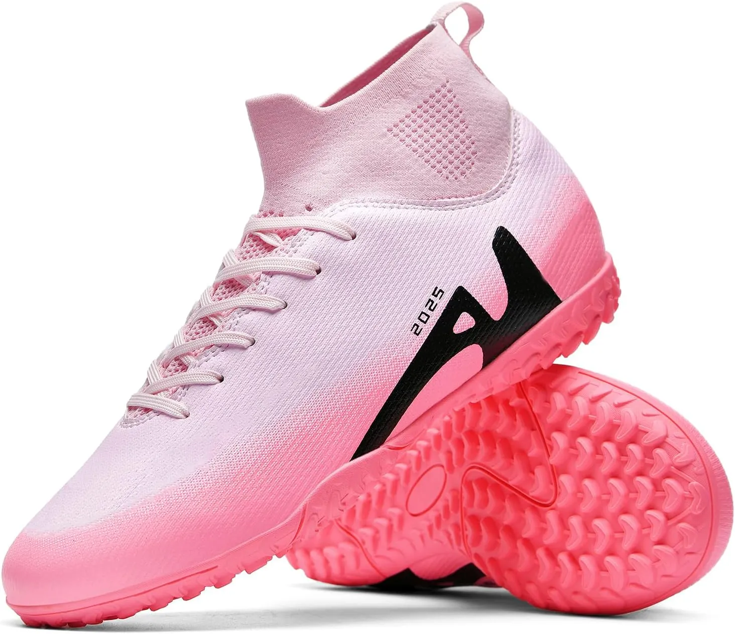 Men's Soccer Shoes High-Tops Lace-Up Non-Slip Spikes Indoor Football Futsal TF Turf Cleats