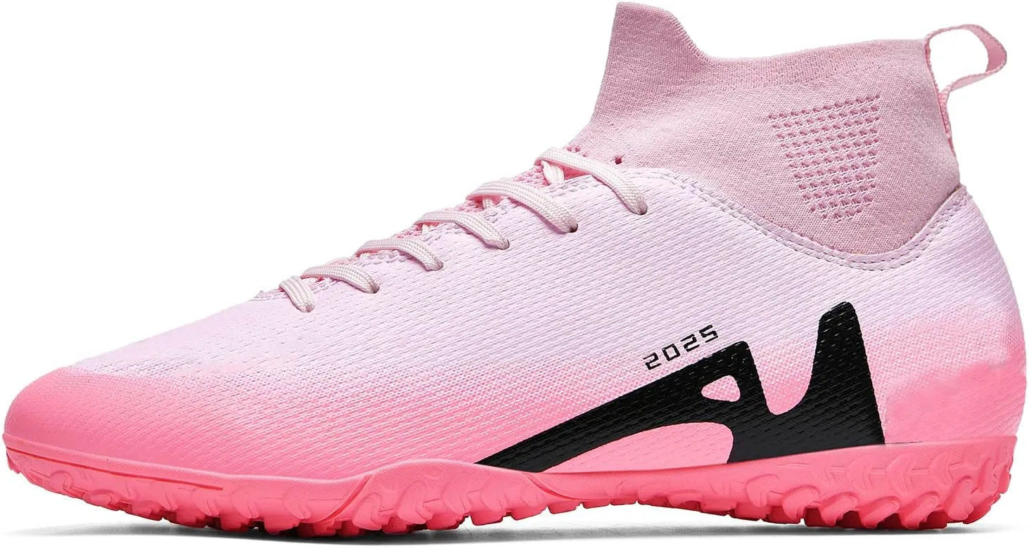Men's Soccer Shoes High-Tops Lace-Up Non-Slip Spikes Indoor Football Futsal TF Turf Cleats