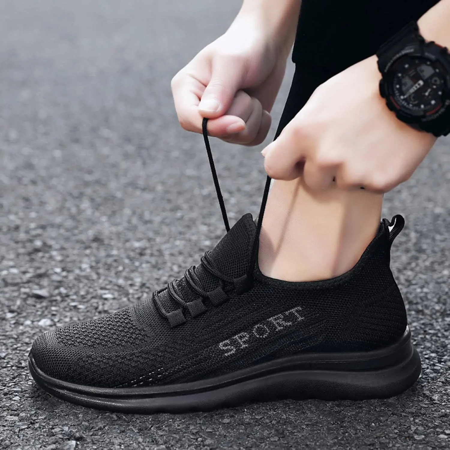 Men's Sport Breathable Mesh Shoes Comfortable Lightweight Casual Walking Shoe Hook and Loop Orthopedic Sneakers