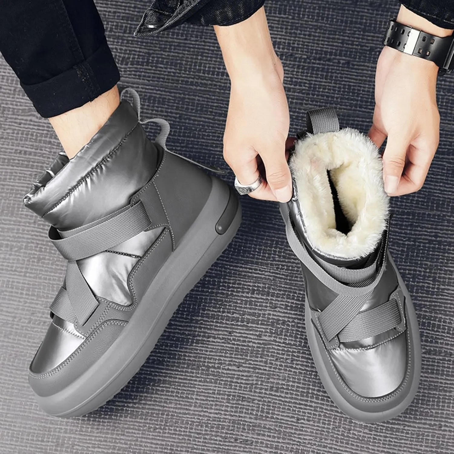 Men's Thick Bottom Leather Boots Soft Memory Foam Snow Boots Water Proof Insulated Winter Boots Snow Boots