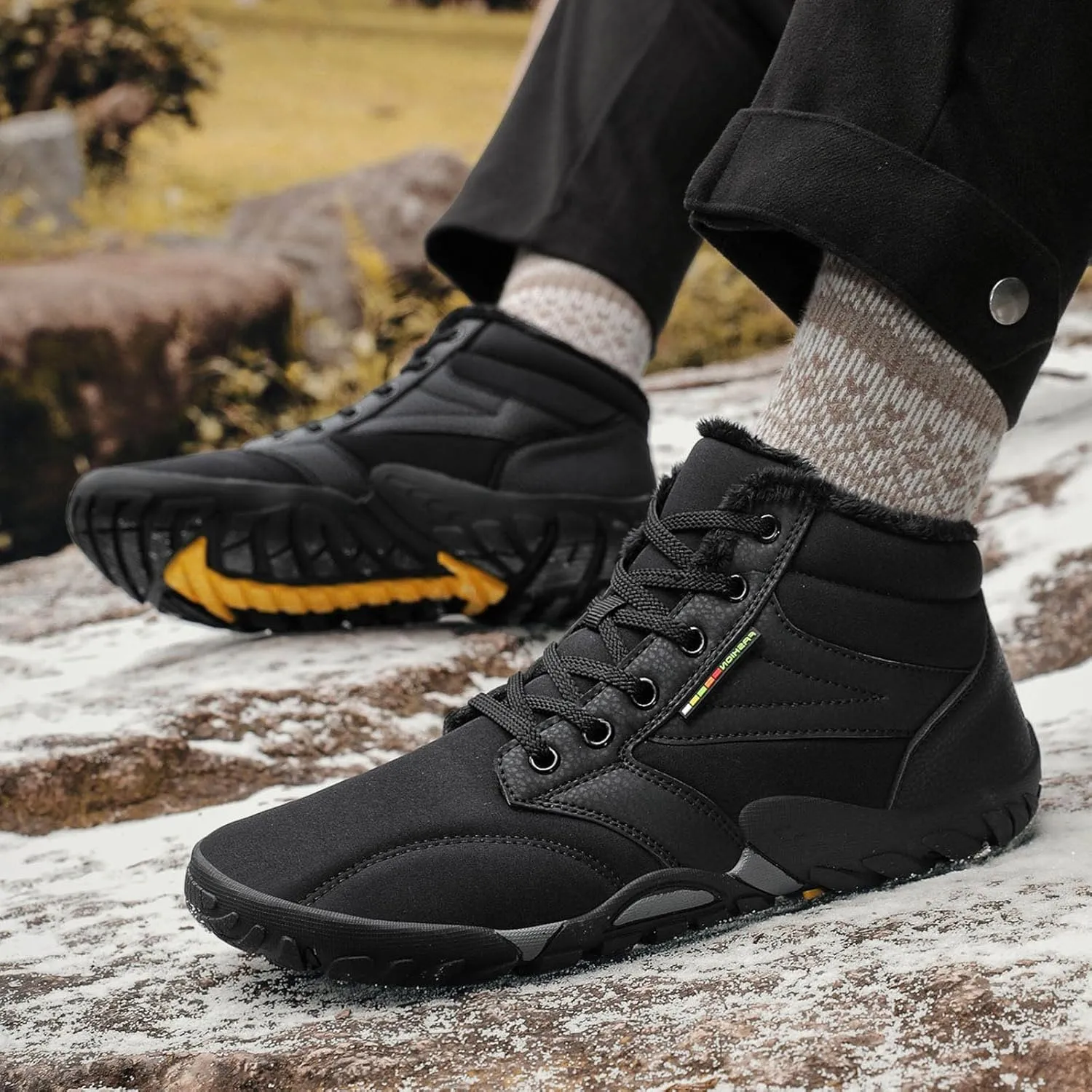 Mens Womens Winter Hiking Boots Wide Toe Box Warm Snow Boots Minimalist Barefoot Boots Zero Drop Sole Waterproof Non-Slip Ankle Booties