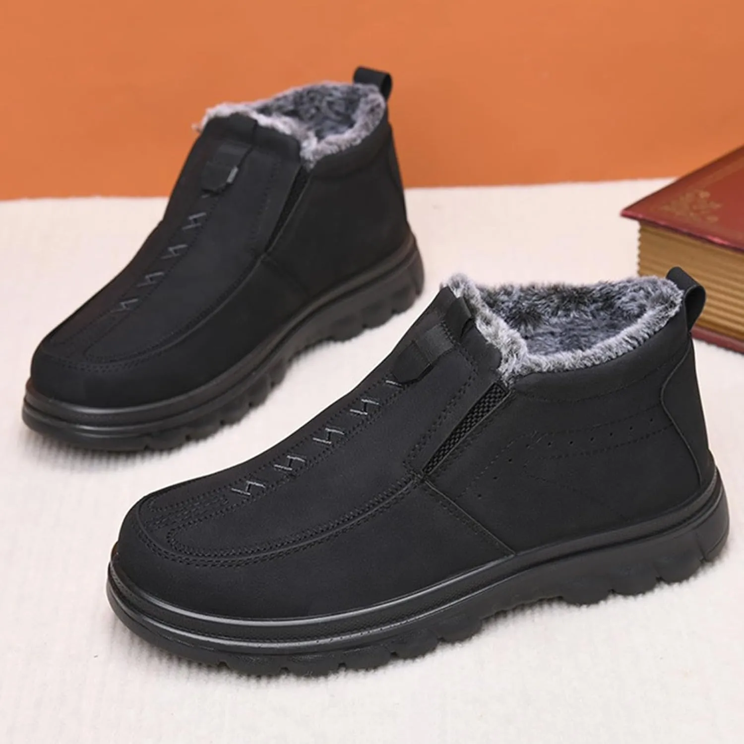 Men's Work Boots Steel Toe Hiking Sneakers Shoes Warm Fur Lined Women Working Shoes Waterproof Outdoor Botas Waterproof Soft Toe Work Hike Grounded Footwear