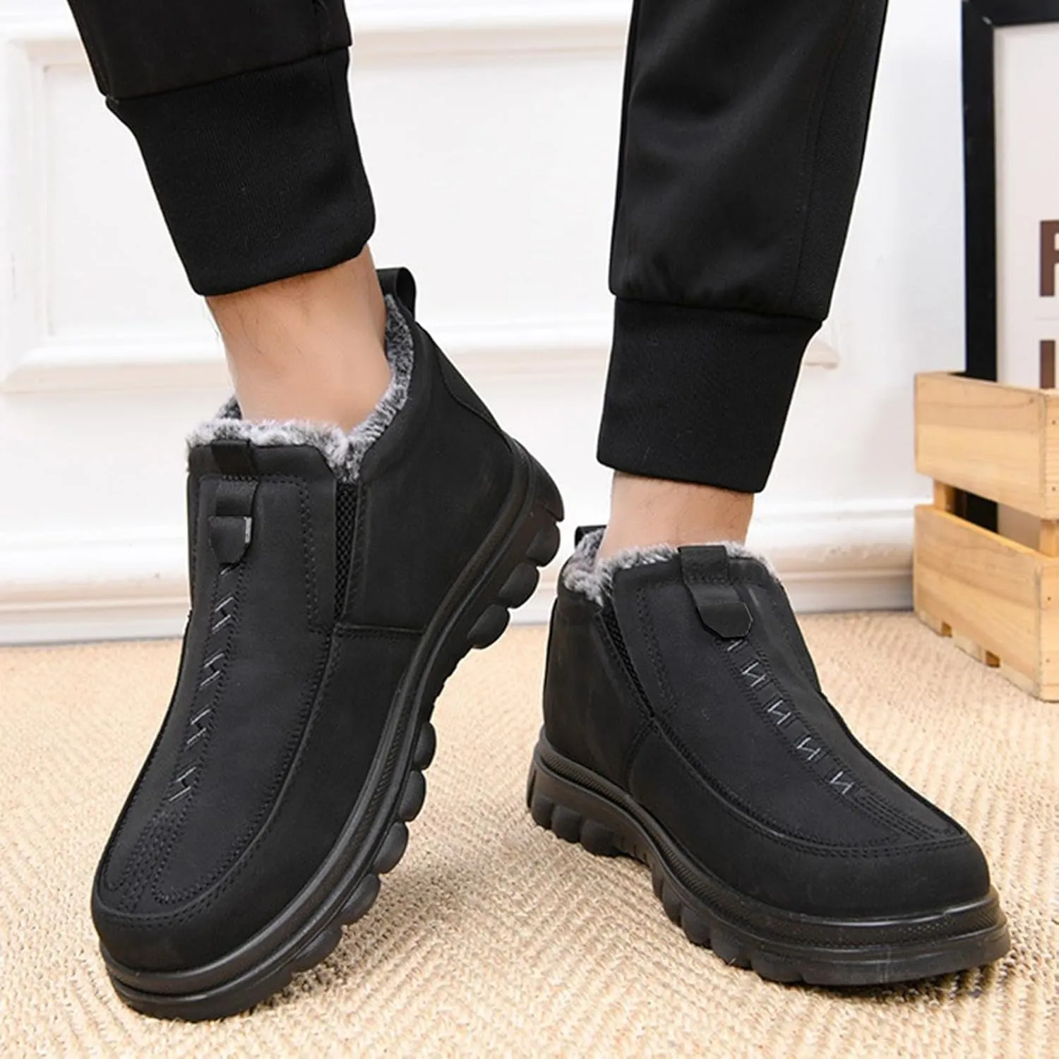 Men's Work Boots Steel Toe Hiking Sneakers Shoes Warm Fur Lined Women Working Shoes Waterproof Outdoor Botas Waterproof Soft Toe Work Hike Grounded Footwear