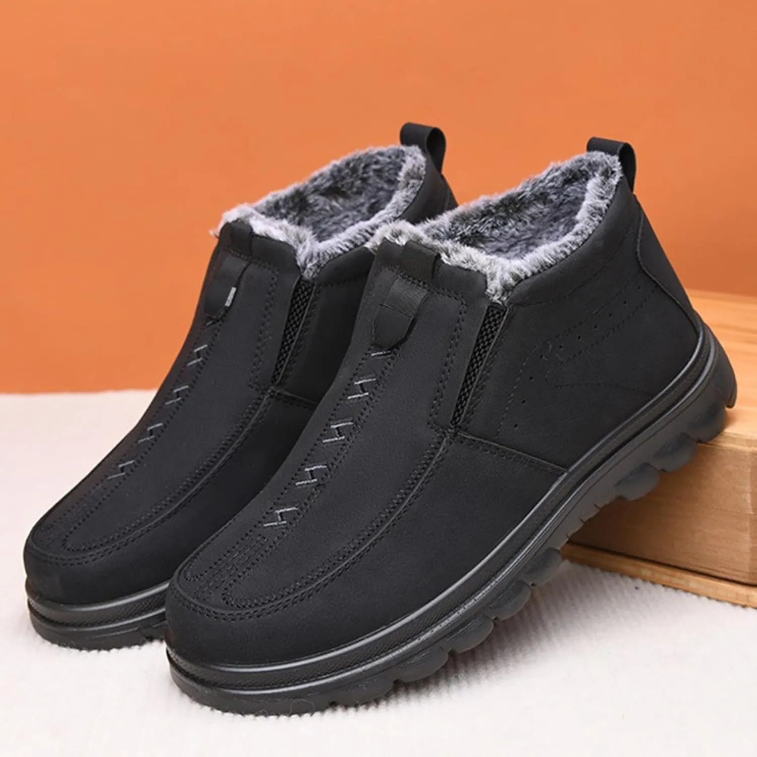 Men's Work Boots Steel Toe Hiking Sneakers Shoes Warm Fur Lined Women Working Shoes Waterproof Outdoor Botas Waterproof Soft Toe Work Hike Grounded Footwear